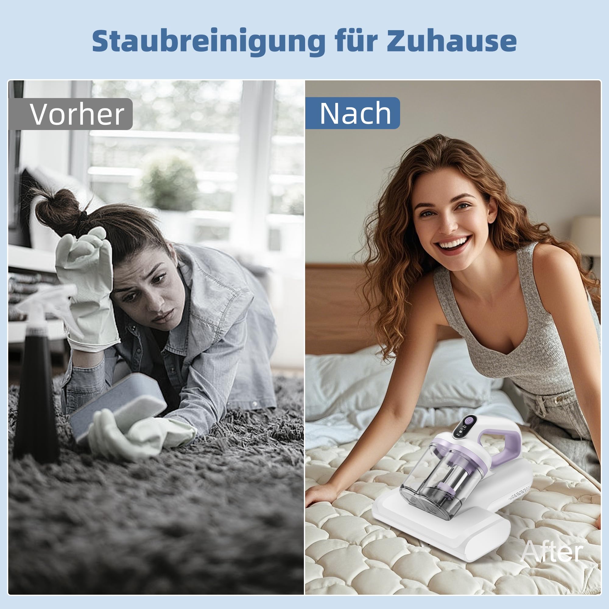 Milbensauger Matratzen UV Licht 15Kpa Starke Absaugung Heißer Wind Hausstaubmilben Bekämpfen