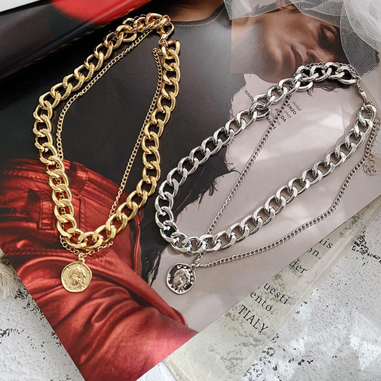 Collana Clavicular A Catena Spessa Oro - Girocollo Punk Donne Con Pendente Esagerato