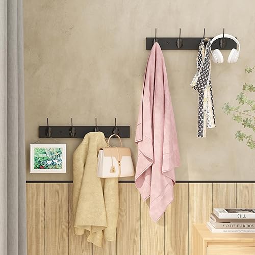 Miniatura 3 de Ganchos para pared, perchero montado en la pared, ganchos para sombreros y perchero con 4 ganchos para entrada, baño, dormitorio (negro)