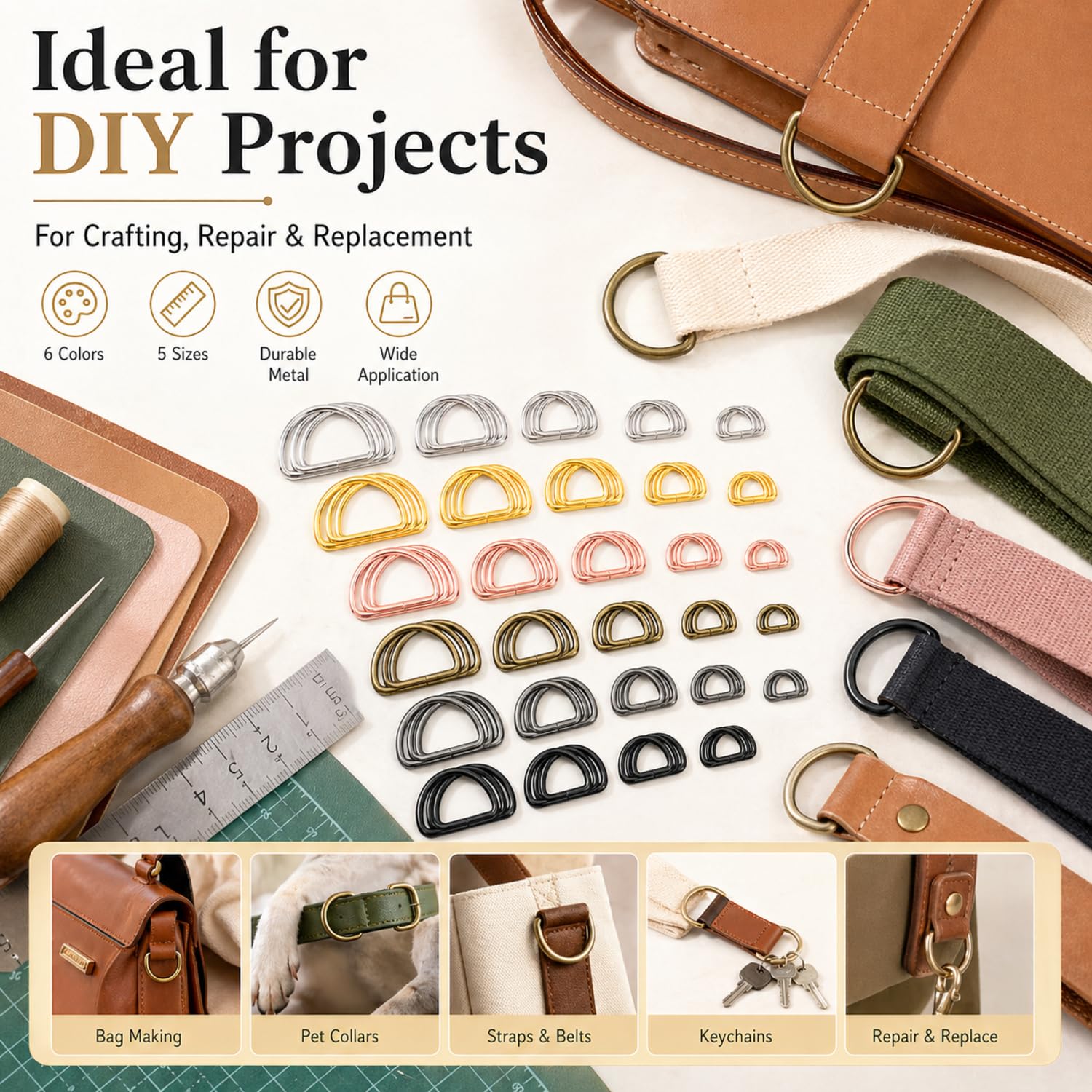Metal D Rings - 90 Pcs for Bags & DIY Projects -5 Metal D Rings - 90 Pcs for Bags & DIY Projects -5