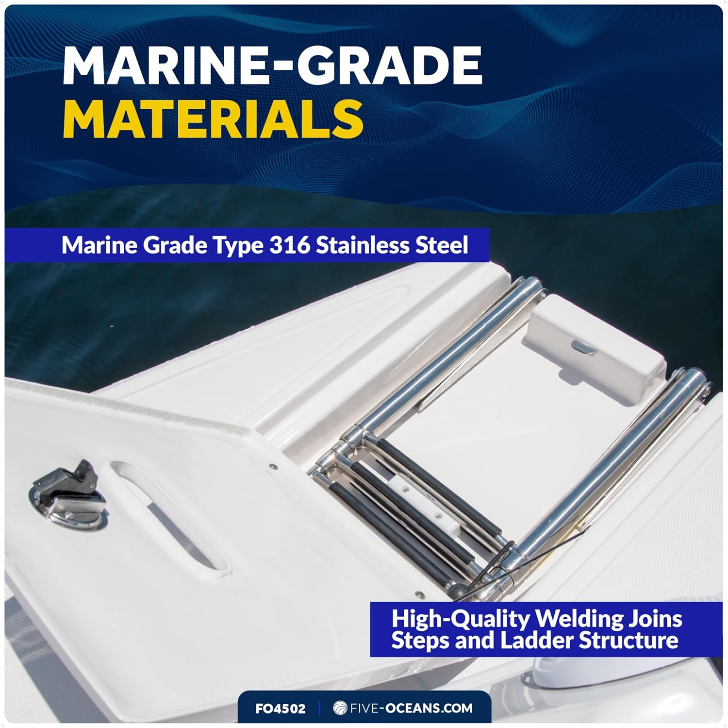 Five Oceans 3-Step Telescoping Boat Ladder - Over Platform, Stainless Steel for Pontoon, Fishing, Bass, Sport & Sailboats - FO4502