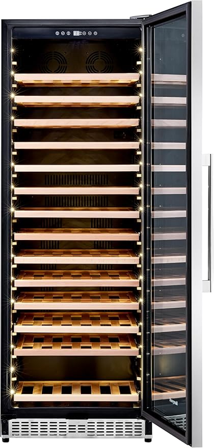 Honeywell 165 Bottle Compressor Wine Cooler Refrigerator, Large Freestanding Wine Cellar For Red, White, Champagne or Sparkling Wine, Digital Temperature Control, Stainless Steel on Fridge.com