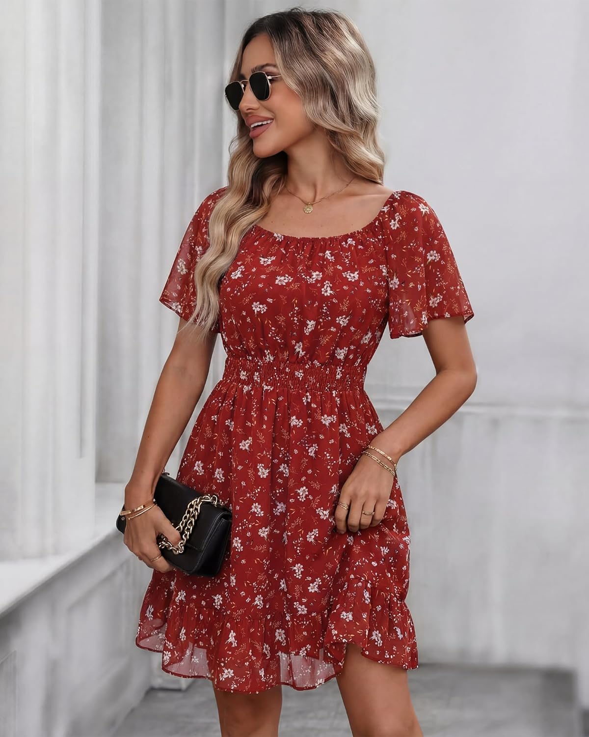 Timeson Womens Summer Dresses 2026 Ruffle Sleeves Elegant Flattering Chiffon Sundress - Image 3