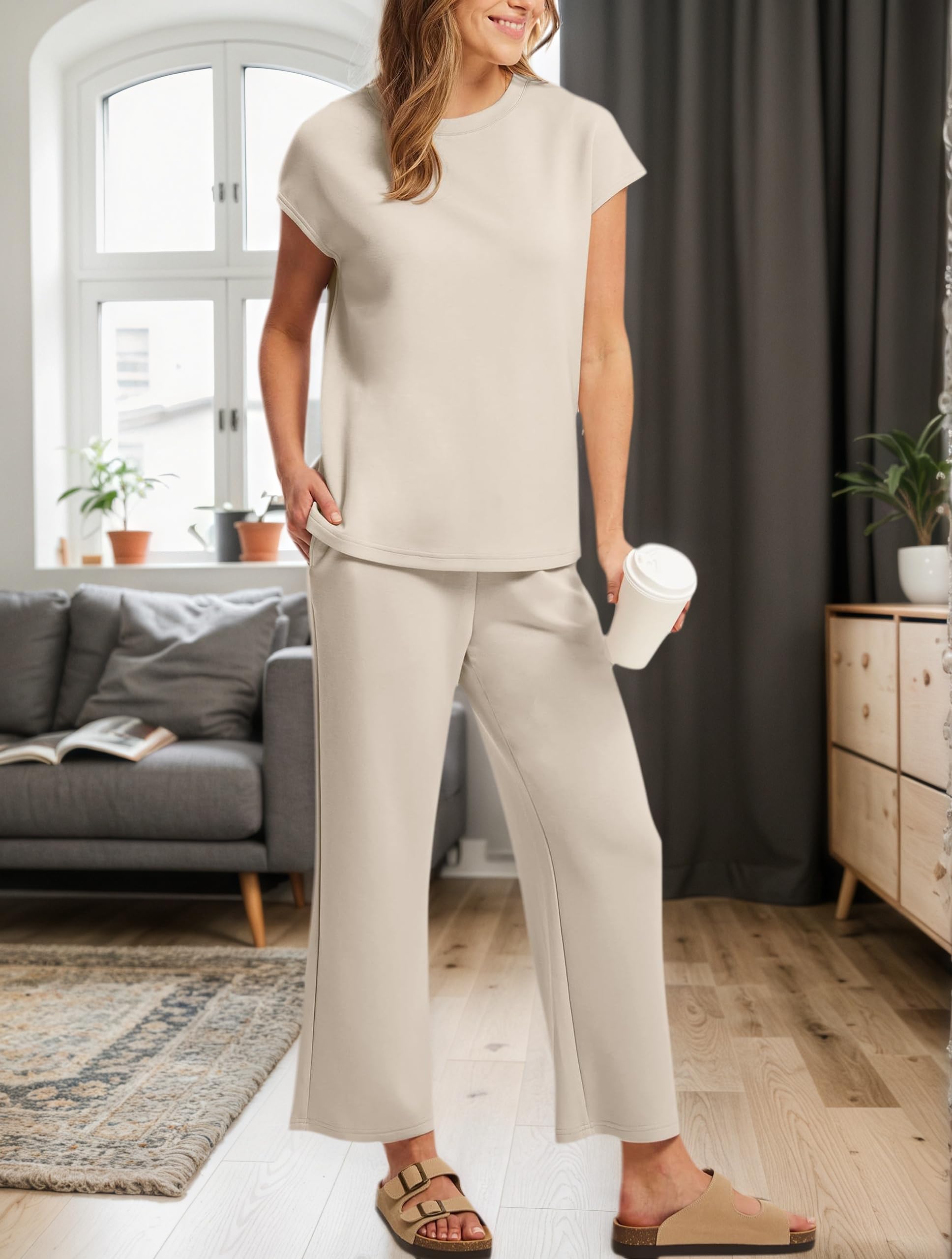 Conjuntos de dos piezas para mujer, trajes de vacaciones de verano, manga casquillo, conjuntos a juego, ropa de playa - 5