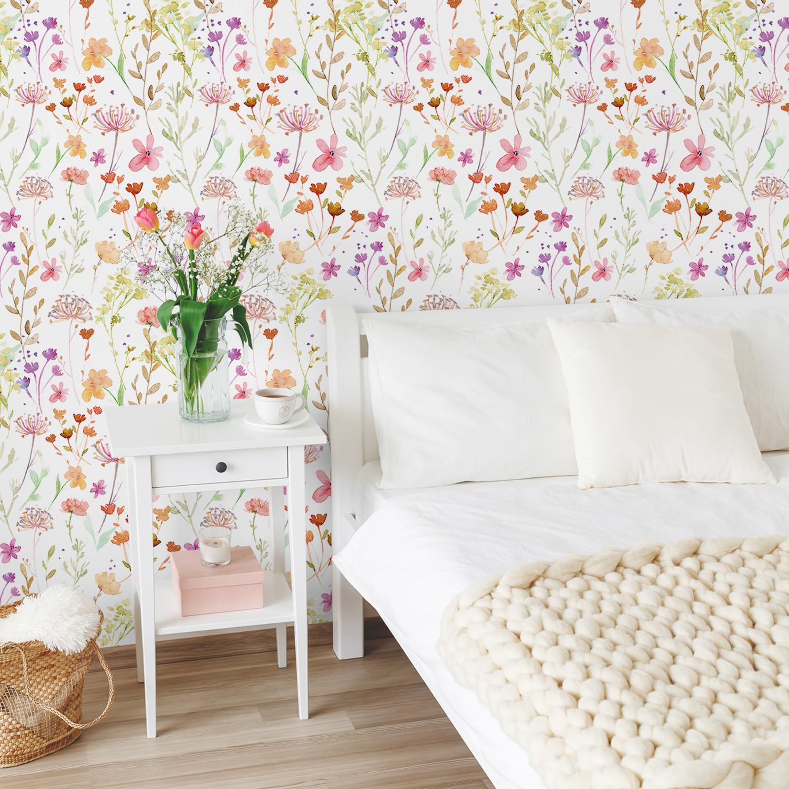 VEELIKE Papel Pintado Flores Rosa Crisantemo 44.5 cm × 900 cm Papel Pintado Pared Dormitorio Niña Murales Decorativos Pared Salon Vinilos para Muebles Cocina Decoracion Habitacion Baño Extraíble