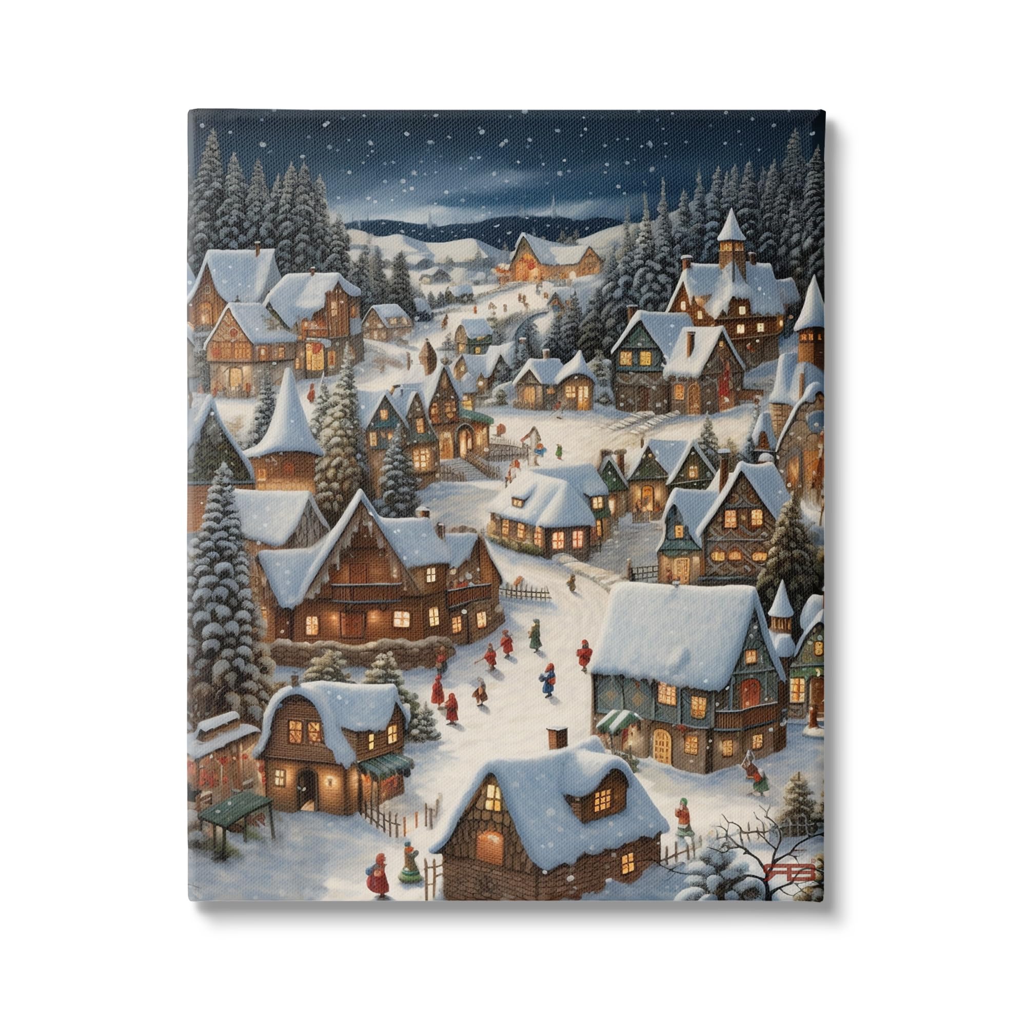 Lienzo de pueblo navideño nevado Stupell Industries decoración de pared de invierno