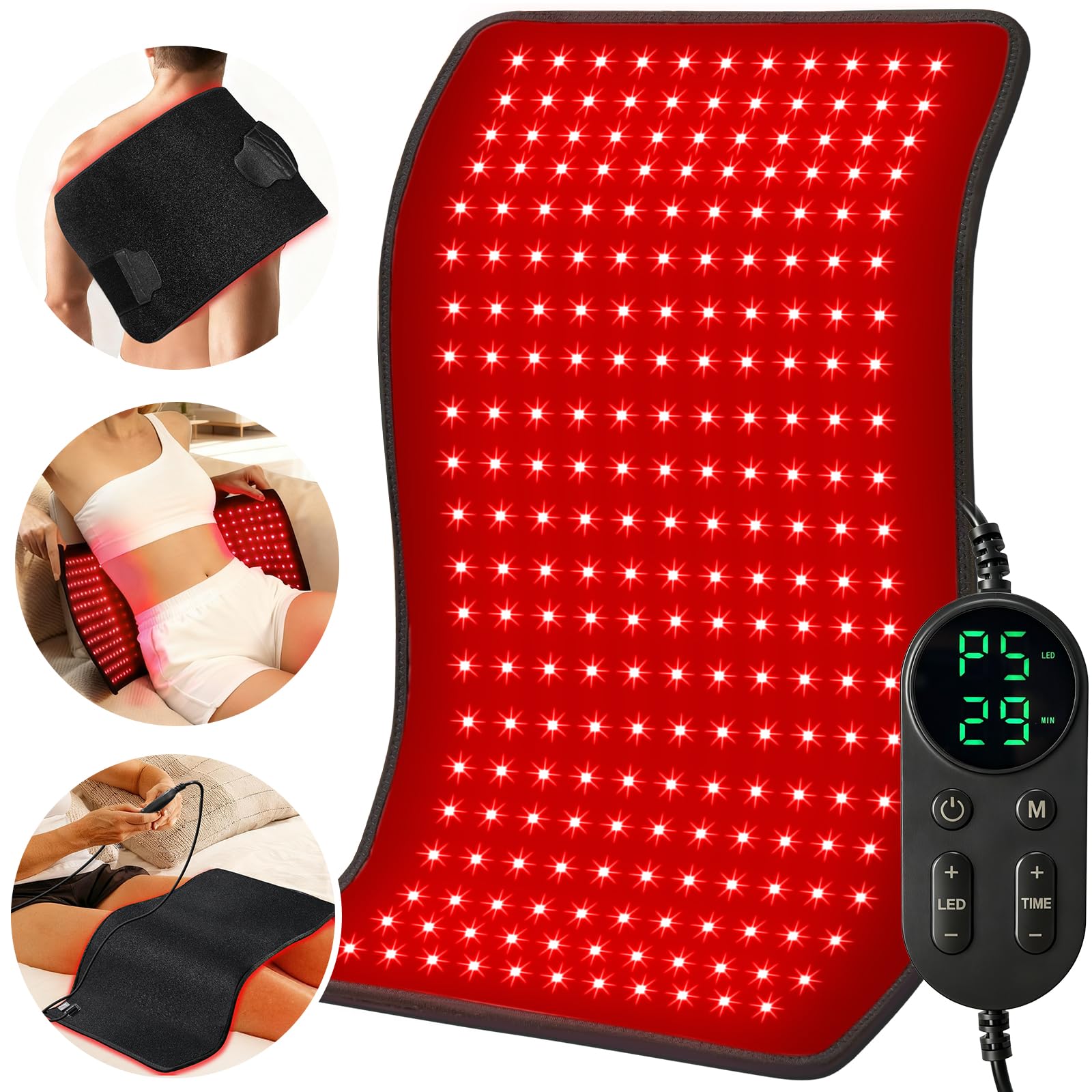 Ezona - Coussin de thérapie par la lumière rouge pour douleurs corporelles, grande thérapie par la lumière infrarouge de 64 x 12 pouces, avec 660/850 nm pour soulager le dos, lumière LED haute