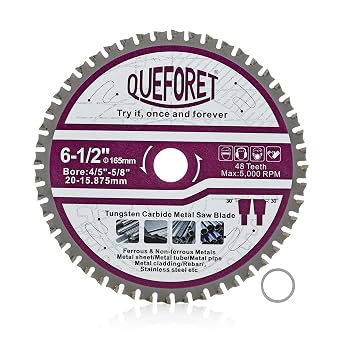 165mm Circular Saw Blade - Metal Cutting Disc 48 Teeth for Iron Steel Metal Sheet/Tube/Bar, 20mm Bore with 15.875mm Washer, for Circular Saw and Mitre Saw
