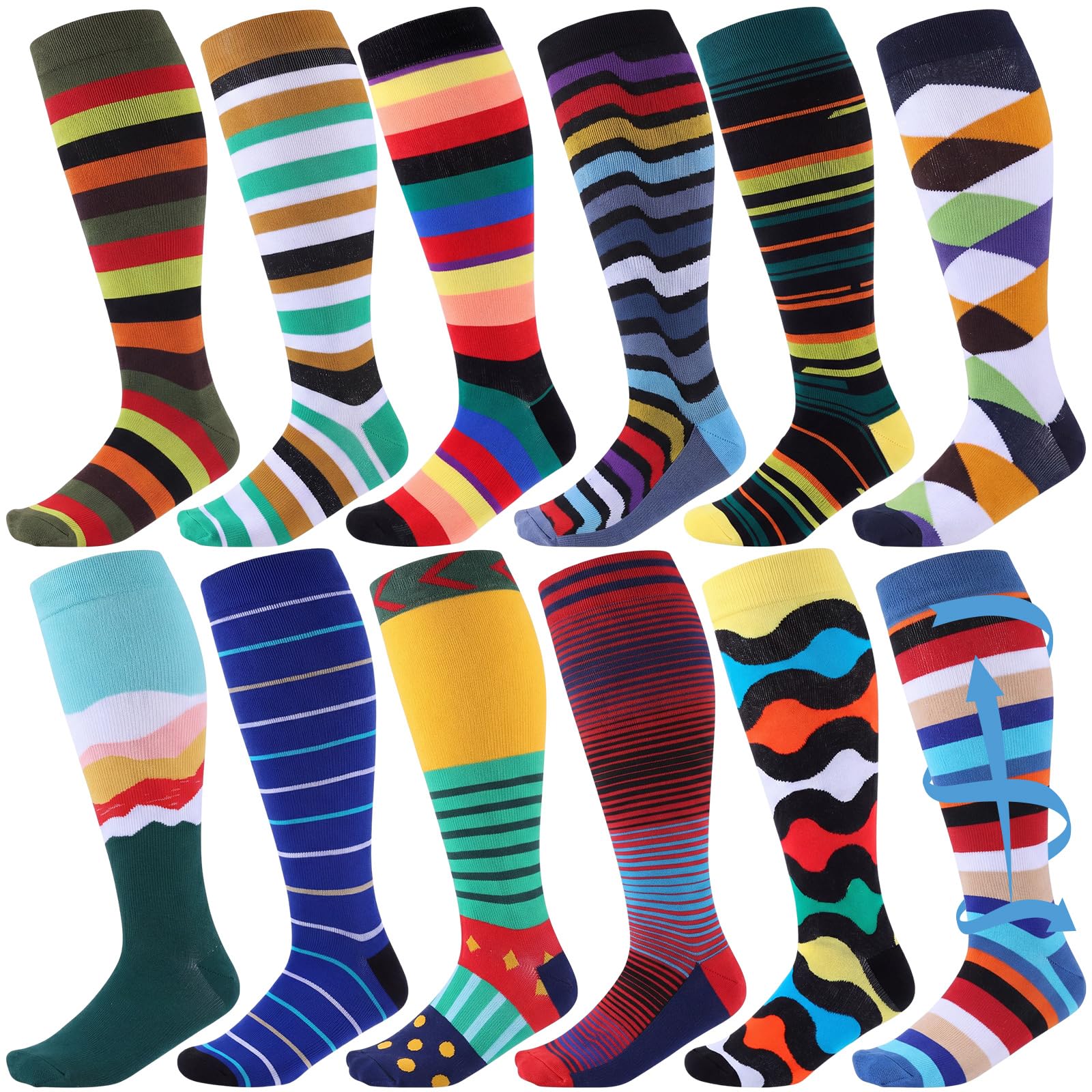 Shyyween 12 Pairs Men Knee High Compression Socks