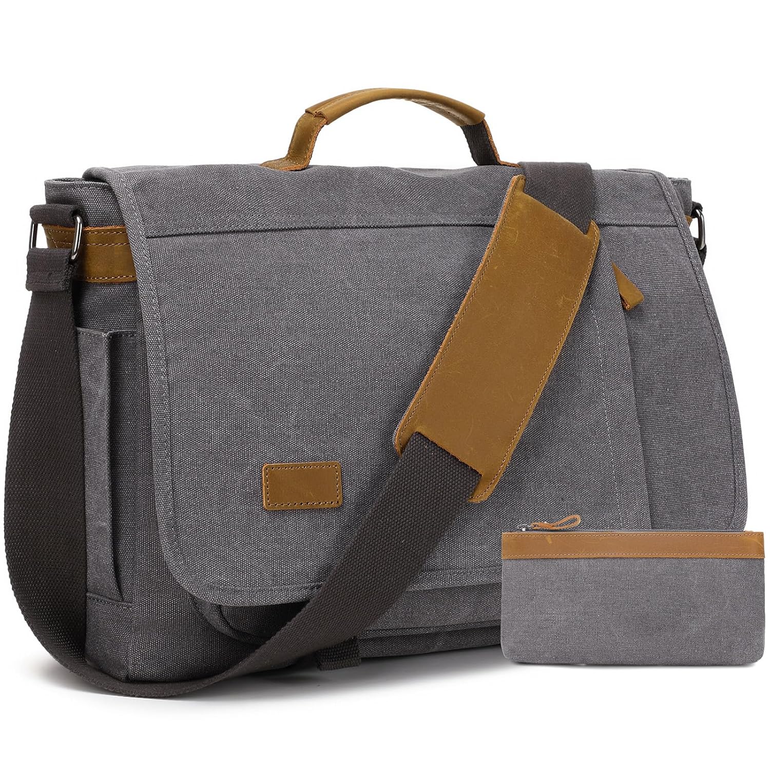 17.3 Inch Messenger Bag for Men: 2PCS Laptop Bag PU Leather Canvas Work Briefcase Large Office