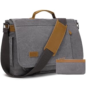 17 3 Inch Messenger Bag for Men 2PCS Laptop Bag PU Leather Canvas Work Briefcase Large Office
