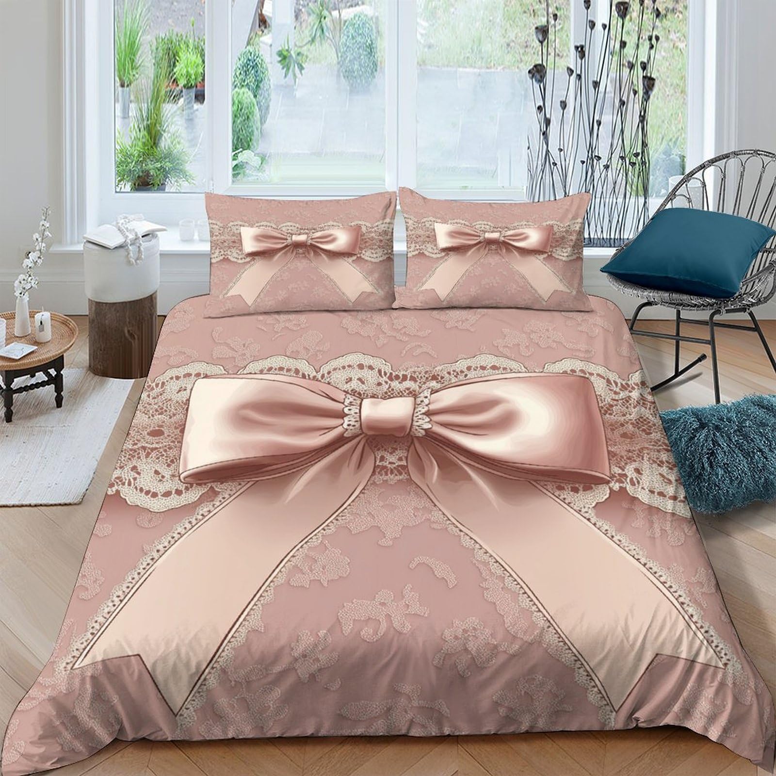 Ctjqhvkz Style-9 3D Printed Pink Satin Bow Fitted Sheet Microfiber Soft Anti-Slip Lace Ribbon Bed Cover For Bedroom Guest Room Decor Single（135X200cm）