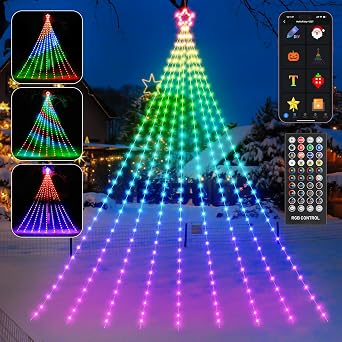 HOLILLUMA 16.4FT Smart Waterfall String Lights Outdoor Christmas Decoration