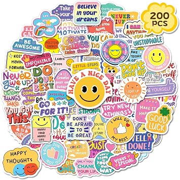 zheyistep 200PCS Motivational Stickers, Positive Affirmation Stickers for Kid Teen Adult, Inspirational Encouraging Decals for Water Bottle Scrapbook Journal Vision Board