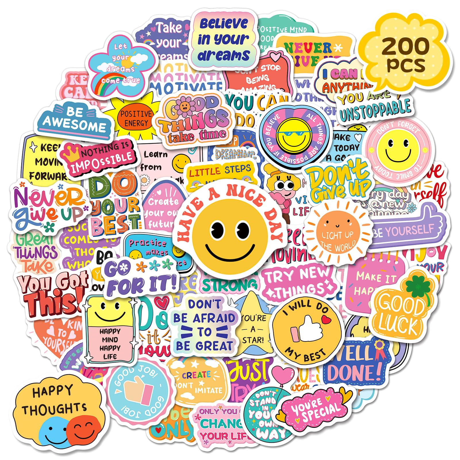 zheyistep 200PCS Motivational Stickers, Positive Affirmation Stickers for Kid Teen Adult, Inspirational Encouraging Decals for Water Bottle Scrapbook Journal Vision Board