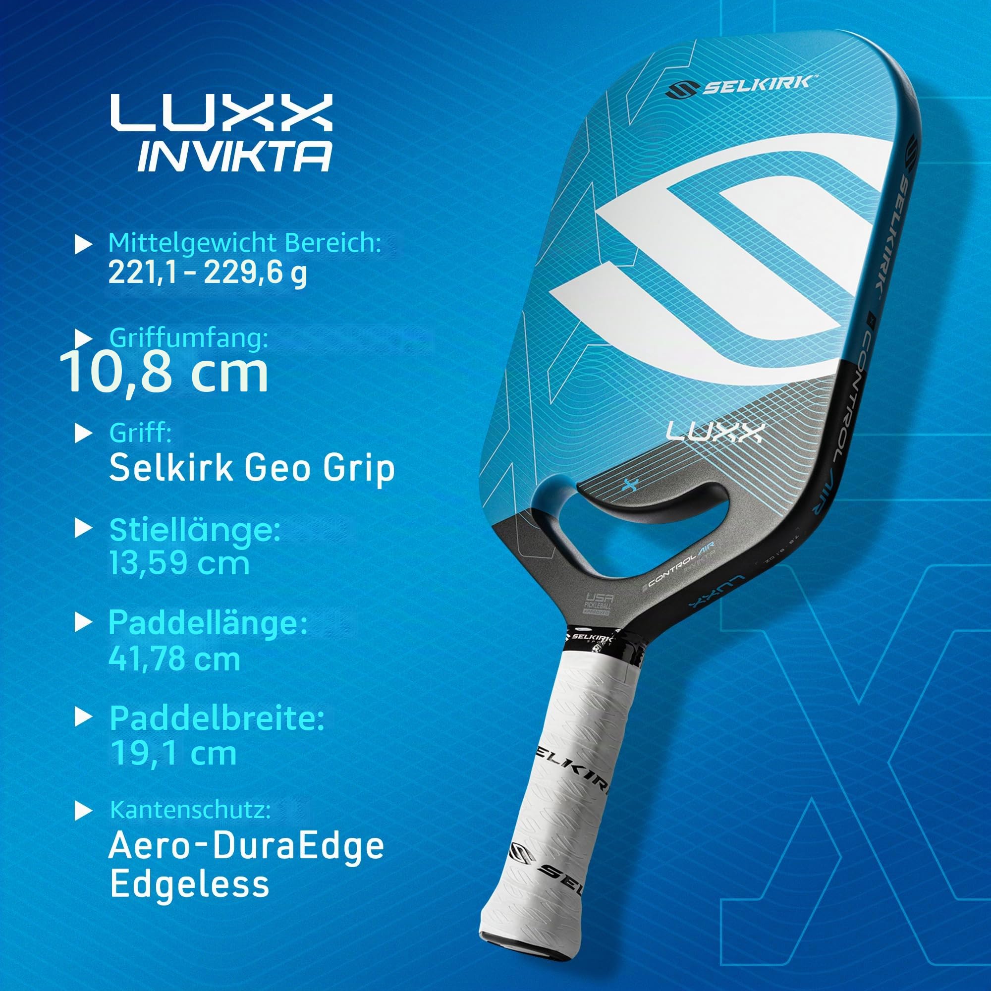 Selkirk Sport LUXX Control Pickleball-Paddel | Kohlefaser-Paddel mit Polypropylen-X7-Kern | Entwickelt für unübertroffene Kontrolle und zusätzliche Kraft