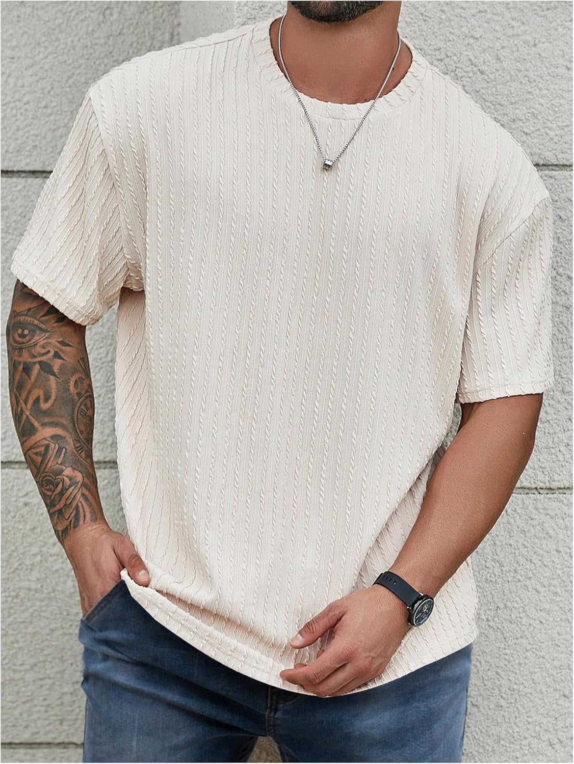 Men's Big and Tall Shirts Textured Knit Tshirt Shirts Casual Summer Tops Trendy - Image 3