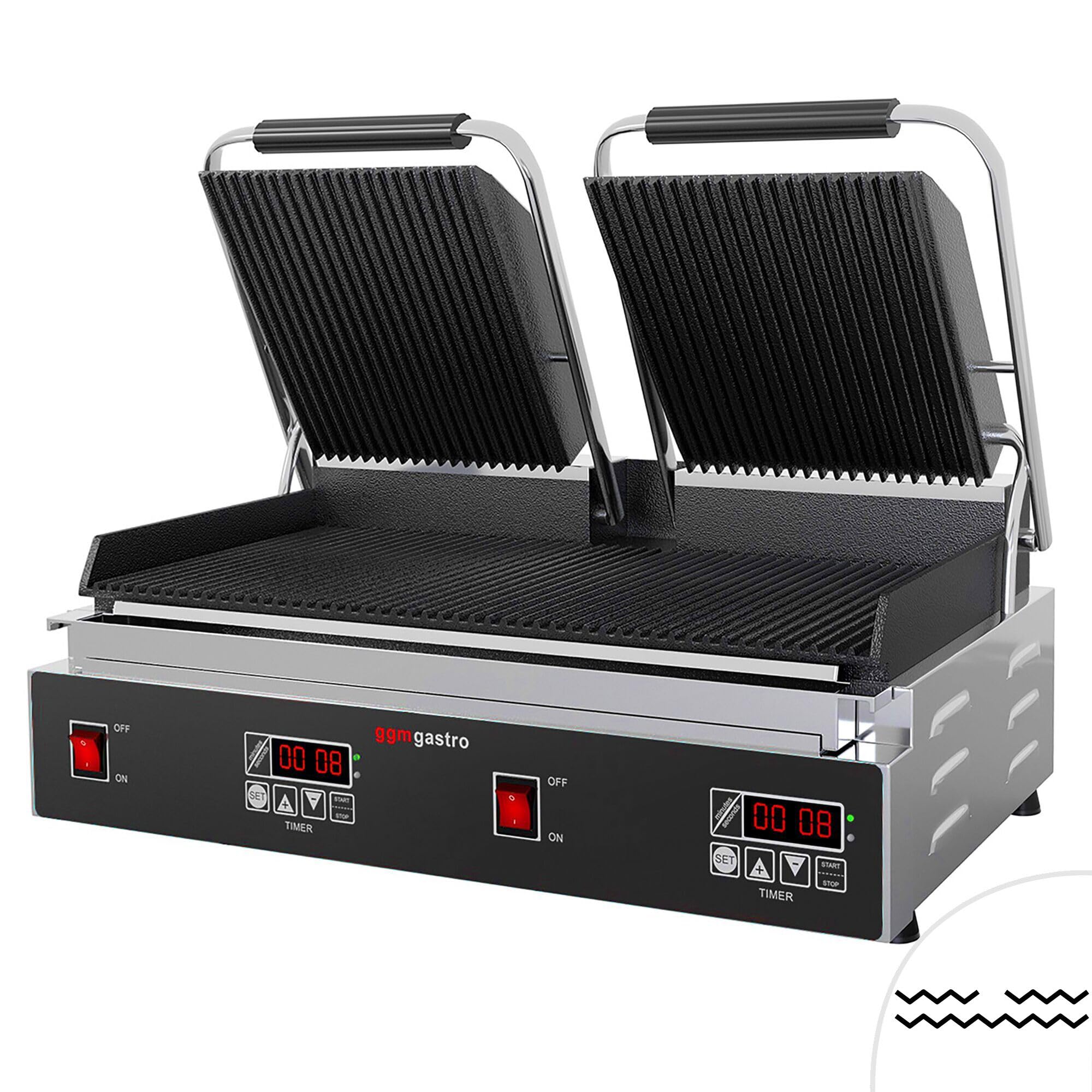 GGM Gastro Kontaktgrill 3,6 kW 480x230 mm | Ideal für den Dauereinsatz, robuste Edelstahl-Gusseisen-Konstruktion, präzise Temperaturkontrolle, einfache Reinigung
