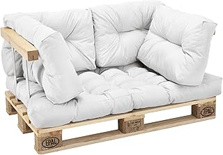 [en.casa] Cuscini per Palette - a Un Set di 5 - Cuscino Sedile + Cuscino Schienale [Bianco] Divano a Palette Adatto per Dentro e Fuori