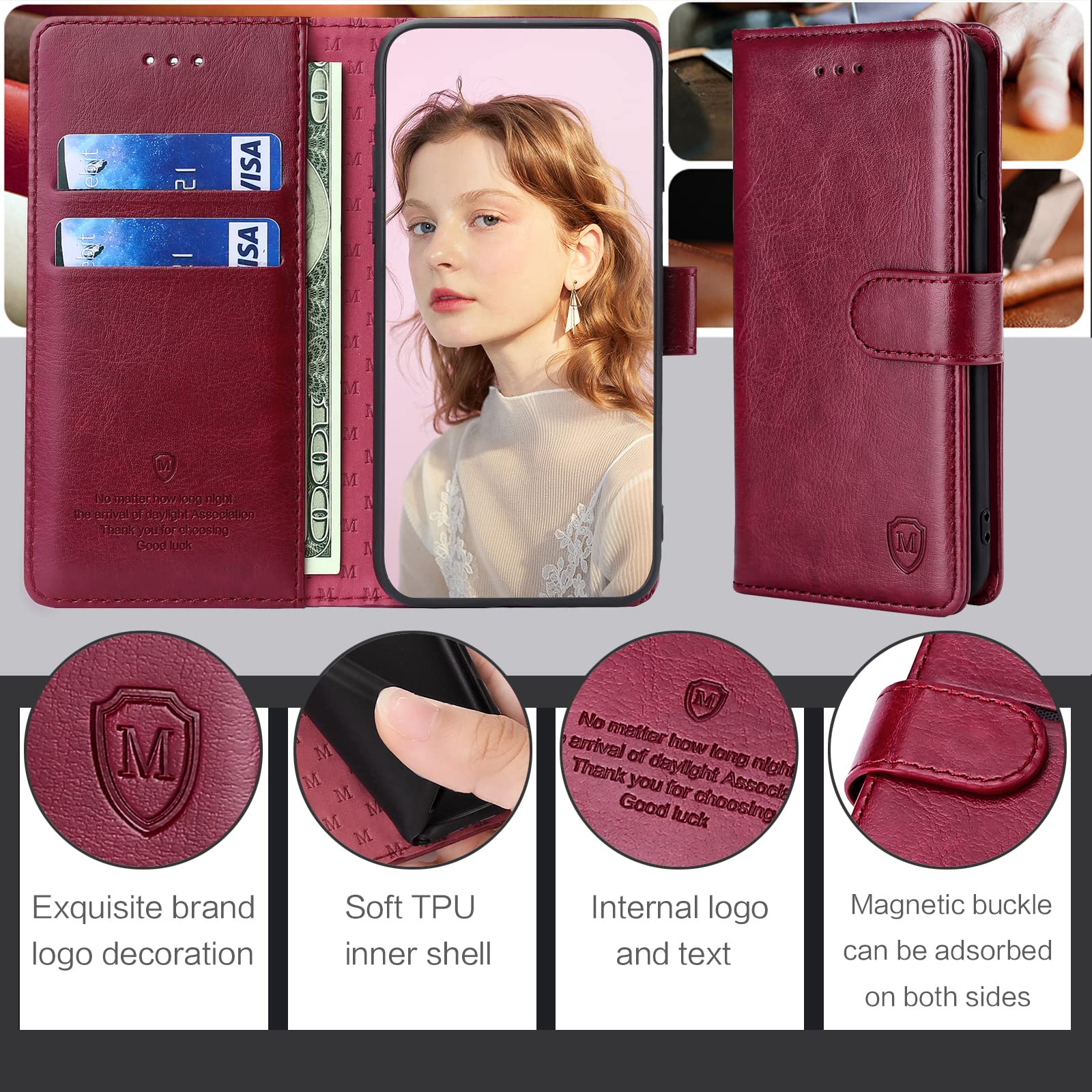FMPCUON Funda para Samsung Galaxy J5 2016,Funda Libro Galaxy J5 2016 Funda con Tapa,Cuero Carcasa Magnético Funda Cartera Móvil para Samsung Galaxy J5 2016, Rojo — view 6