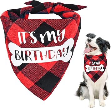 Double Sided Cotton Triangle Dog Bandanas - Dog Birthday Party Supplies - Plaid Bibs Scarf for Small to Large Dogs Cats Pets Red