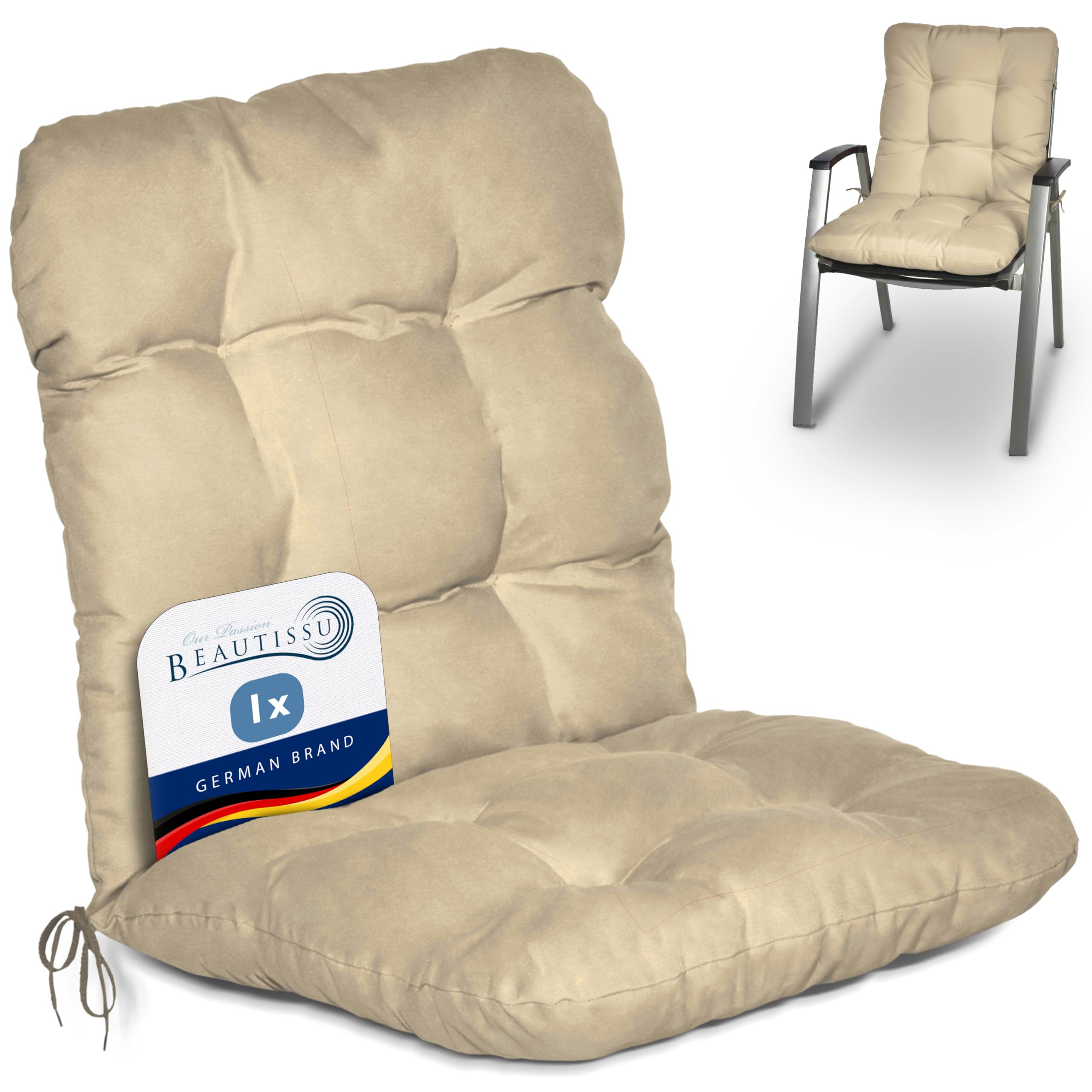 Beautissu Lowback Garden Chair Cushions 100x50x8 cm - Beige Outdoor Seat Cushions for Garden Chairs with Backs Pillows for Recliner Patio Sunbed Bench - Flair NL โ image 1