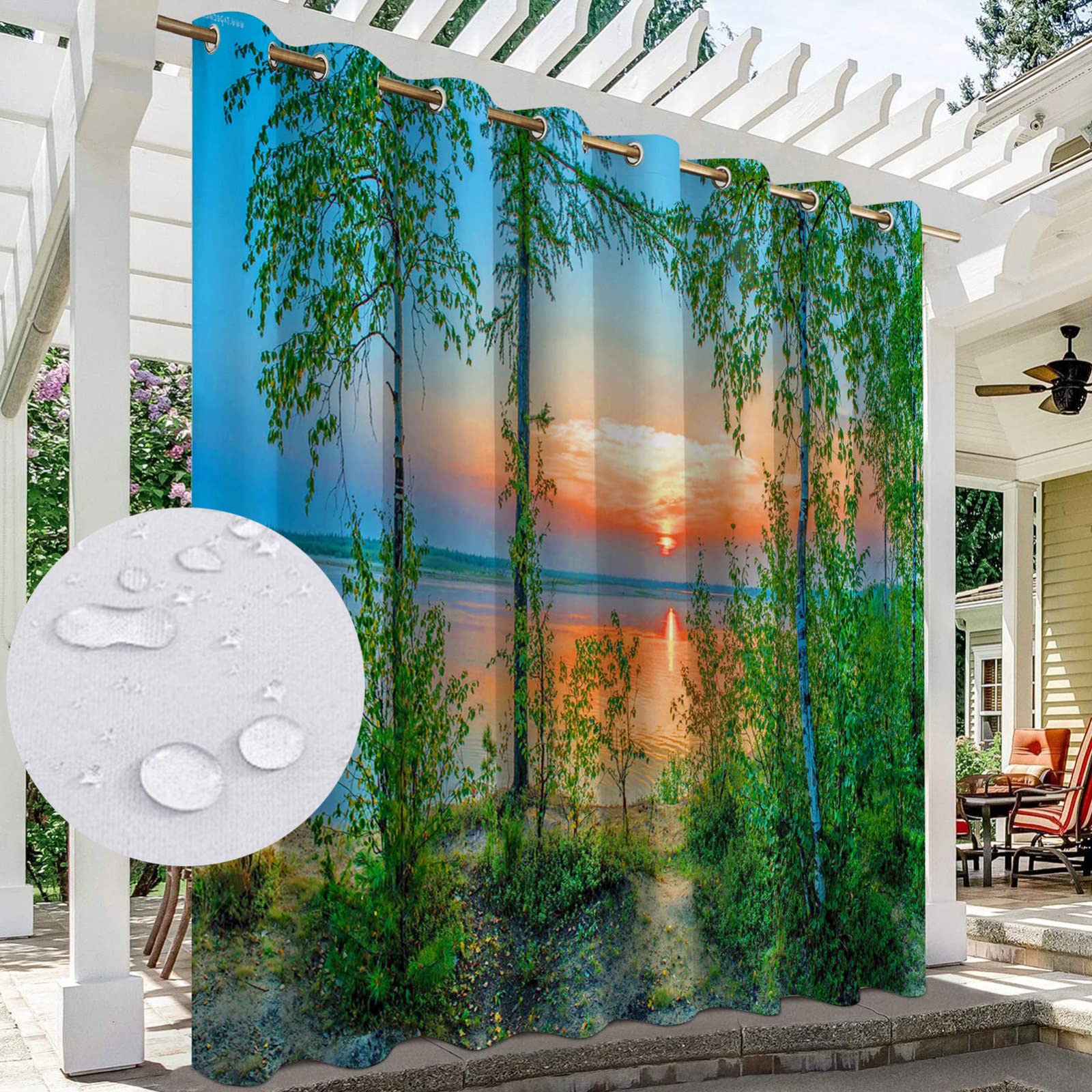 NYKJBD Printed Outdoor Curtains for Gazebo, Waterproof Outdoor Curtains with Grommet, Forest Landscape Pattern, Thermal Insulated Blackout Curtains,1 Panel,#N-W84 xH96