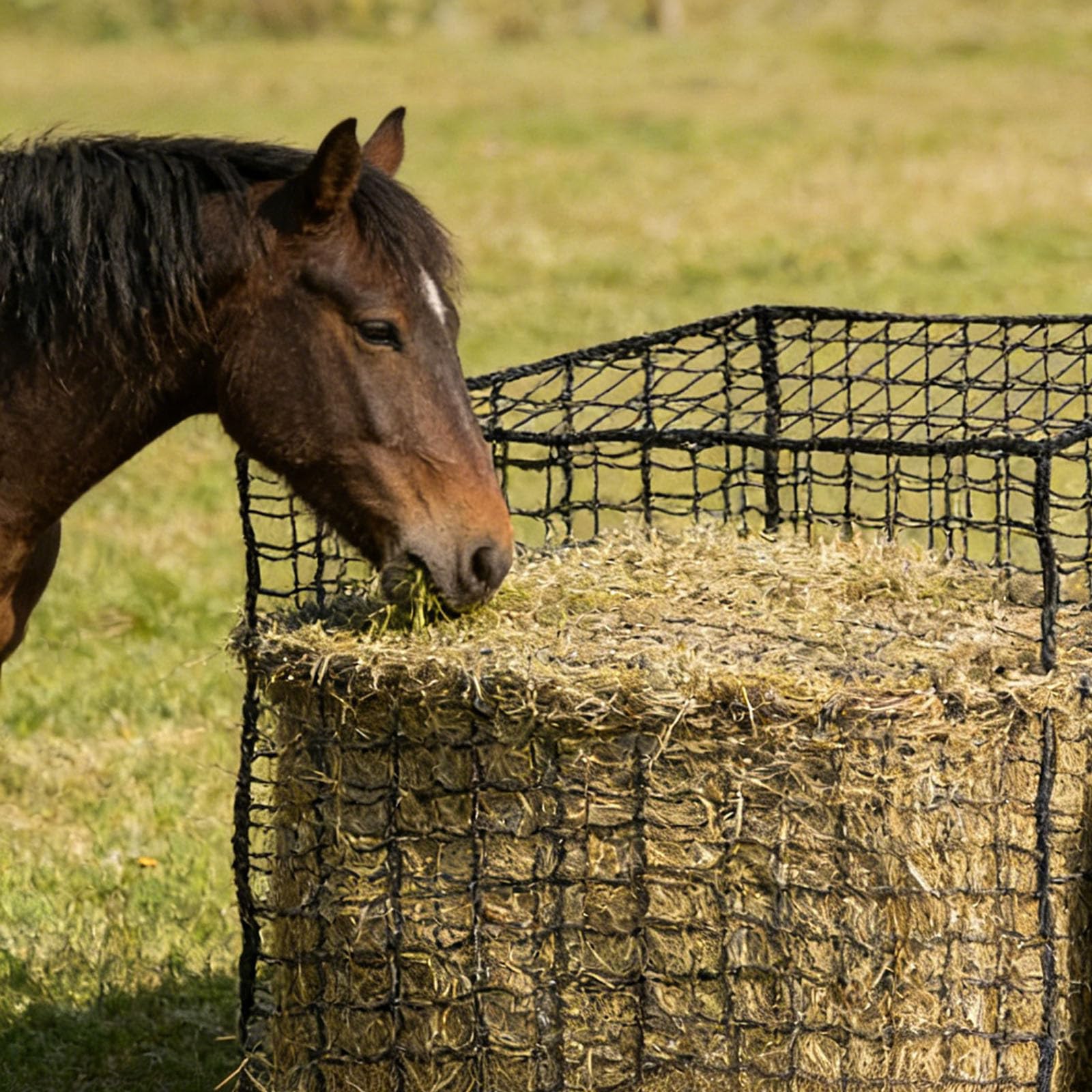 Red de heno de alimentación lenta para caballos y ganado, 3 opciones de tamaño con agujeros de 1.75 pulgadas, se adapta a cuadrados redondos estándar para reducir los residuos y promover la digestión