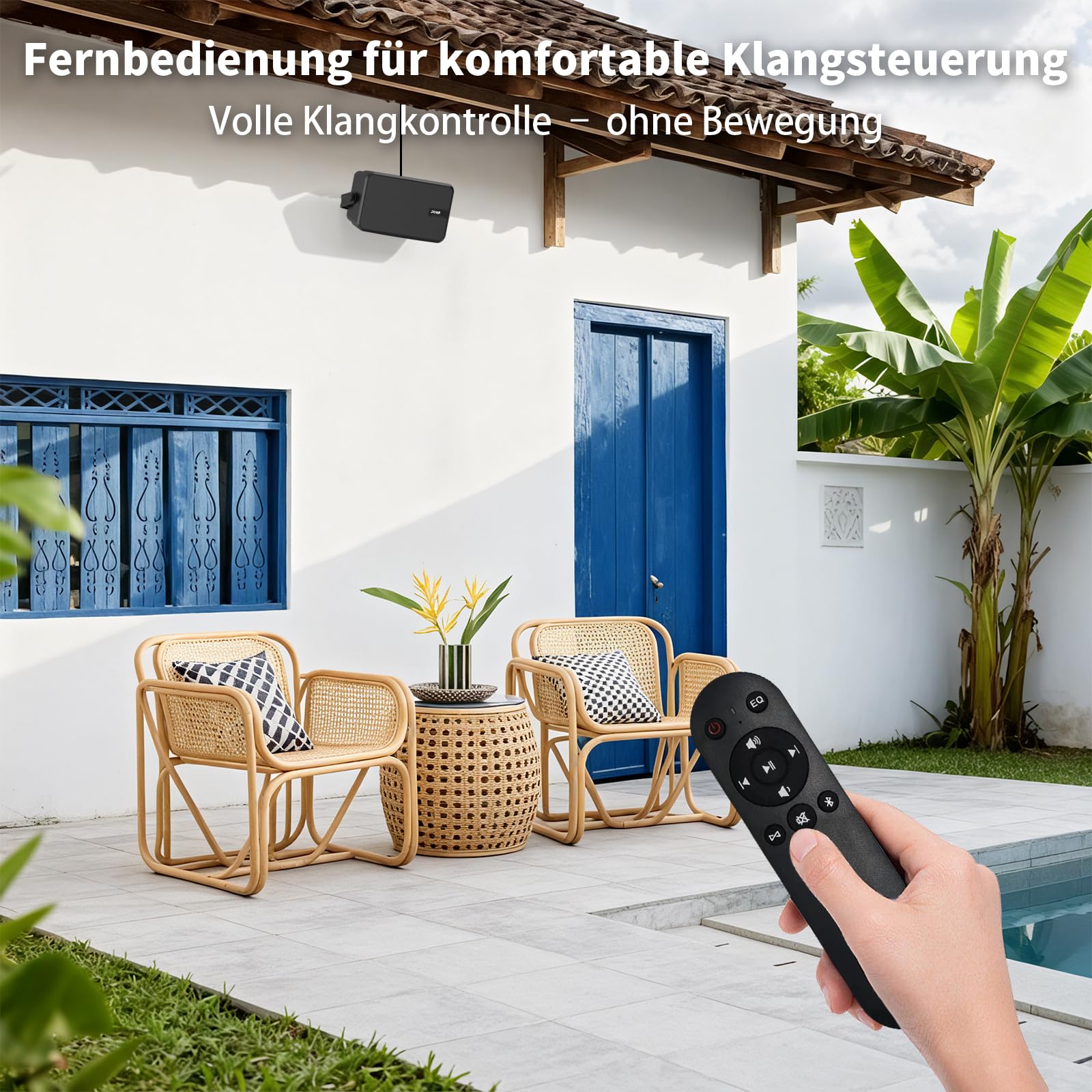 Bluetooth-Lautsprecher für den Außenbereich, Aktive + Passive Wandlautsprecher, Aux-Eingangsunterstützung, Integrierter Verstärker, Geeignet für Terrasse, Veranda, Garage, Pool, 2er-Pack