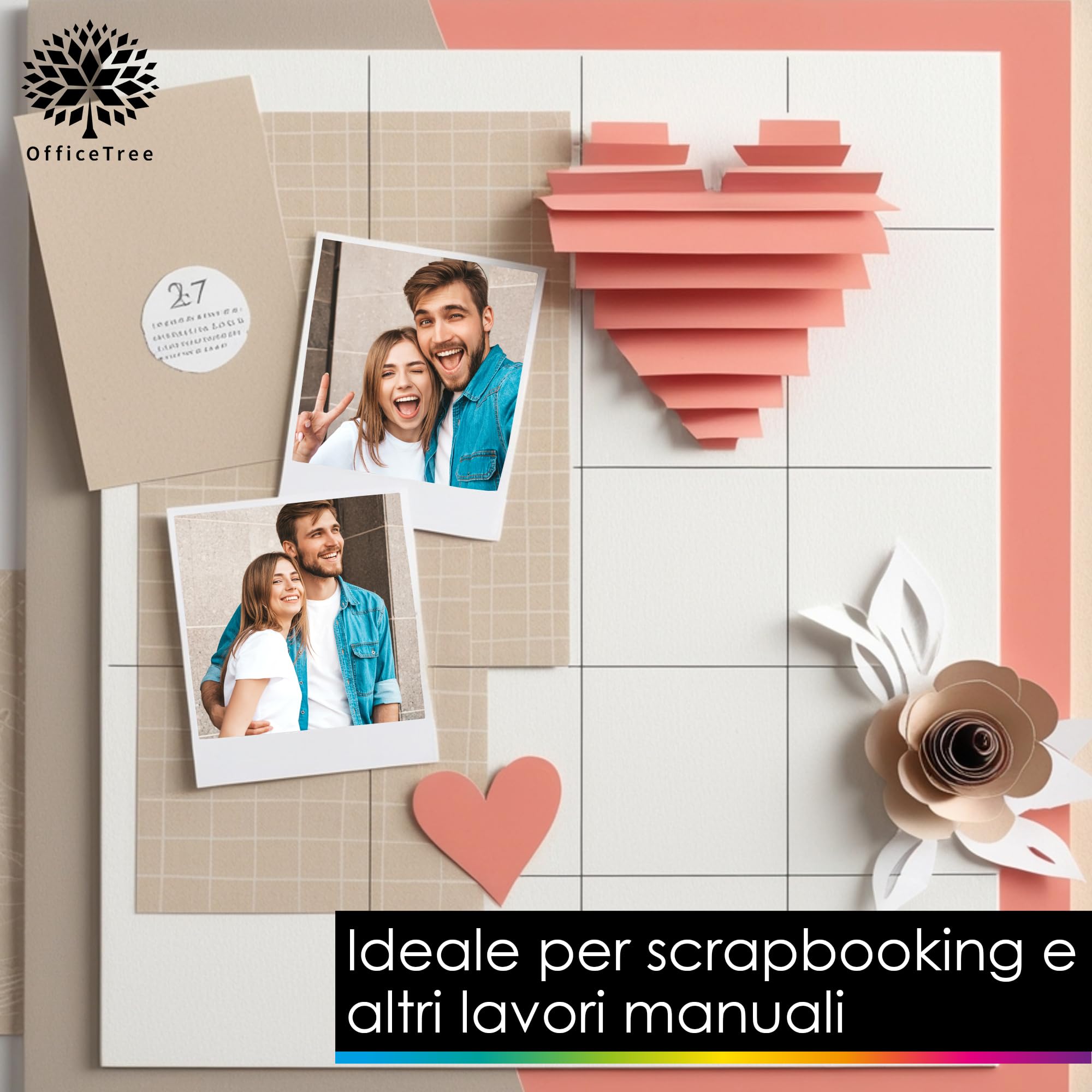 OfficeTree 50 arkuszy papieru pastelowego A4 300g, 10 kolorów, karton fotograficzny do DIY