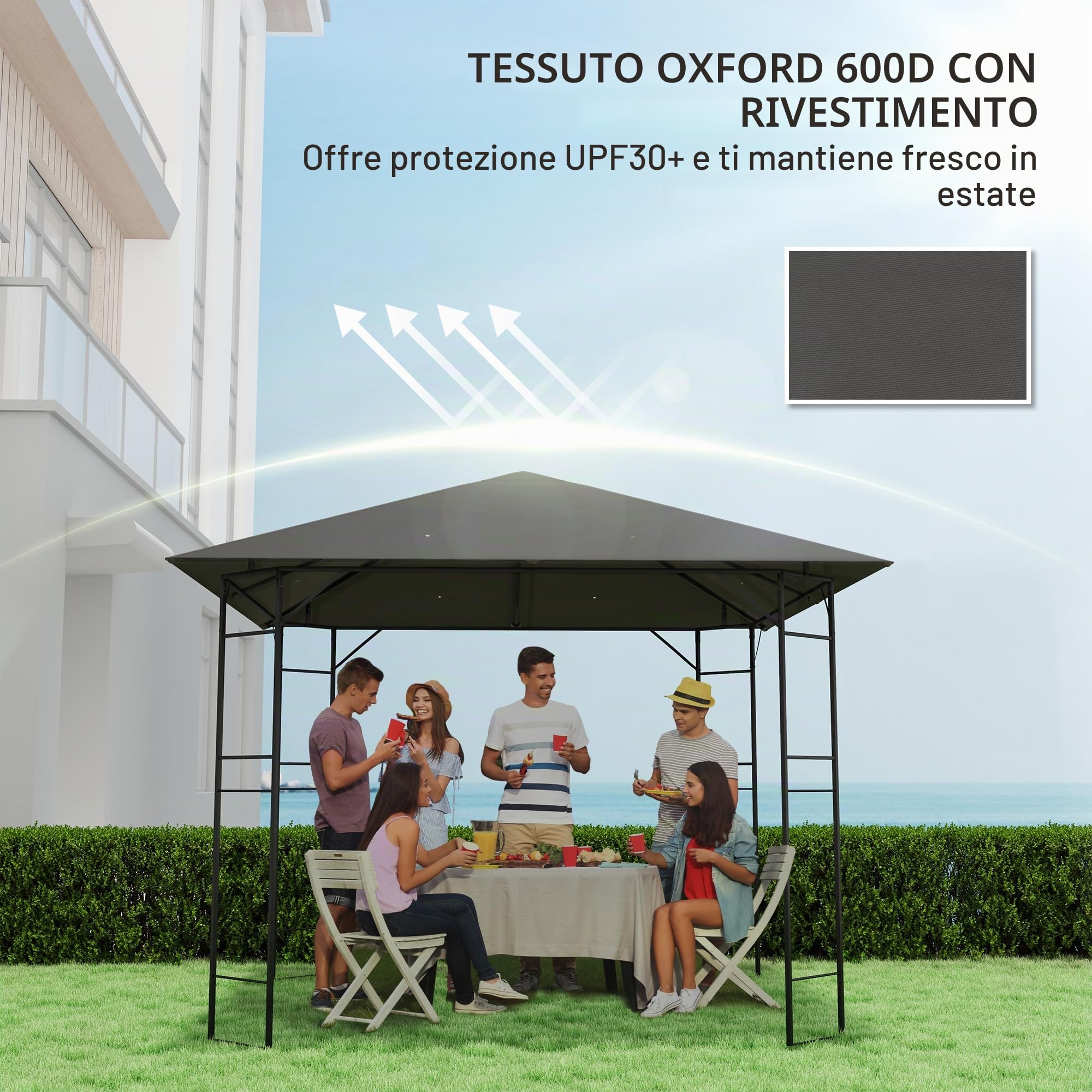 Outsunny Tettoia di ricambio per gazebo 3 x 3 m idrorepellente Tettoia per gazebo UPF30+ Rivestimento di ricambio per gazebo da giardino Ricambi in tessuto Oxford, 370 g/m², grigio | TETTO GAZEBO RICAMBIO PER GAZEBO GIARDINO RICAMBI IN TESSUTO OXFORD 370g