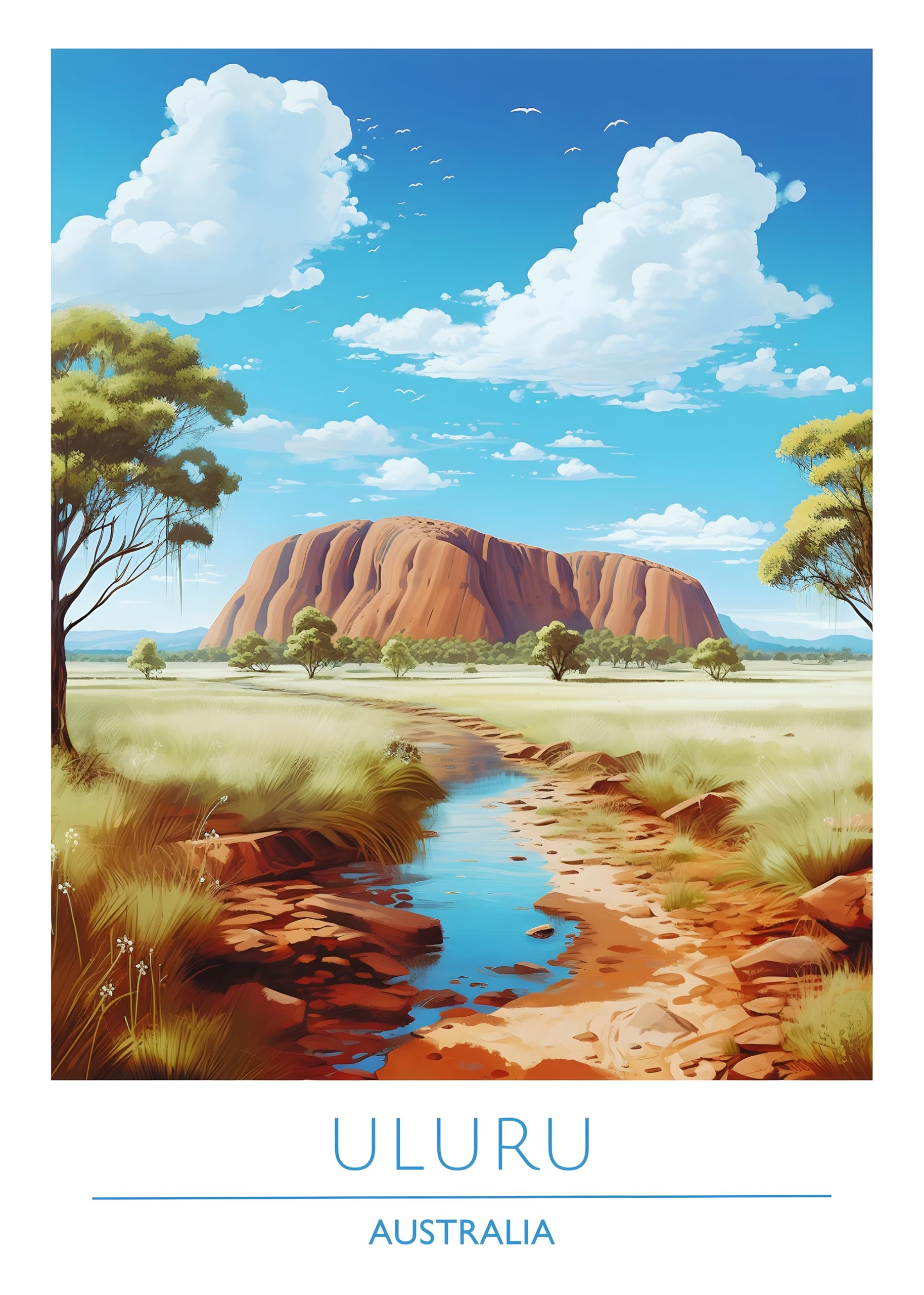 Iconic Cities Unframed A4 A3 Travel Poster Prints, Travel Wall Art, Home Décor, Paris New York Dubai Tokyo Rome Barcelona etc. (Australia, Uluru, A4)