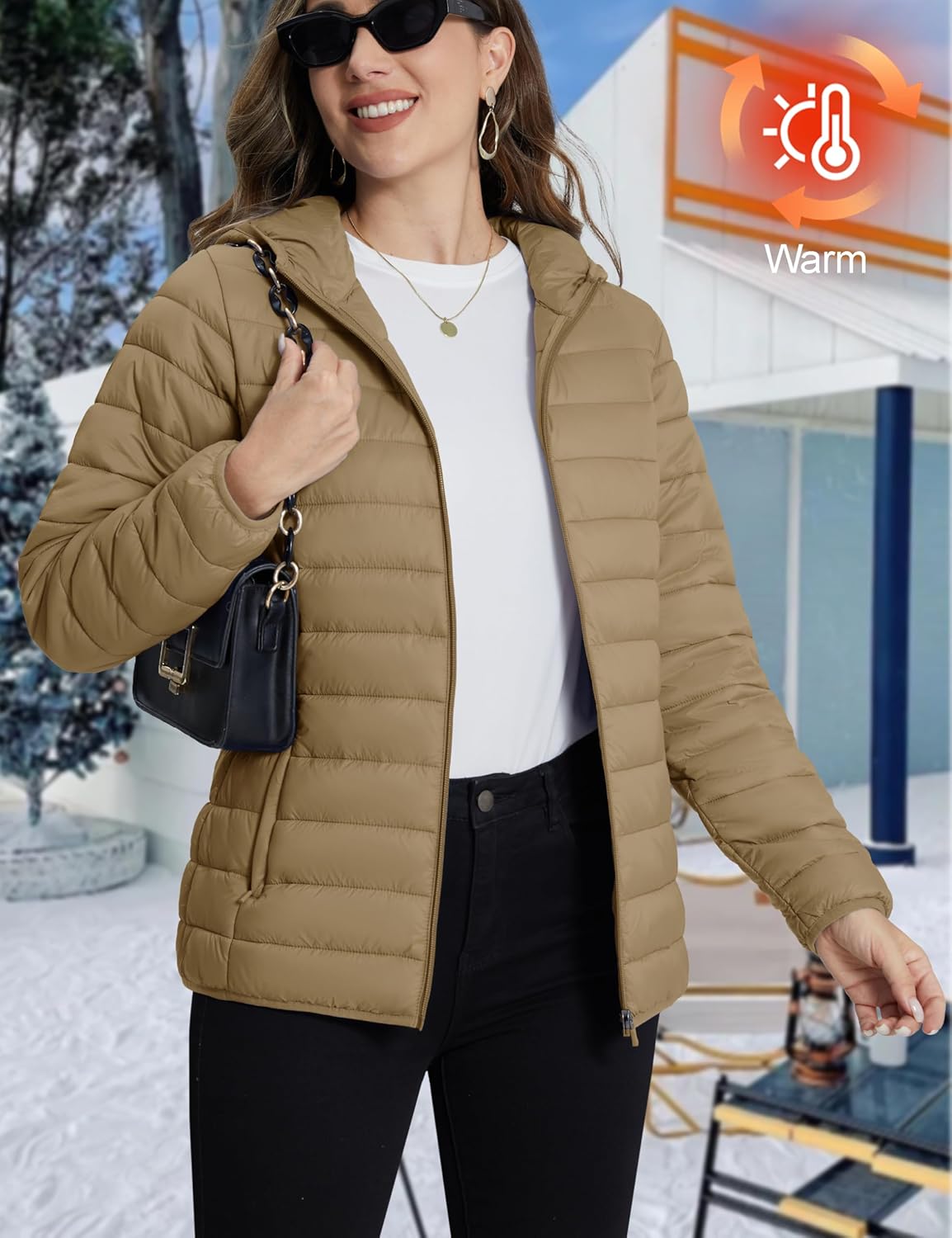 TACVASEN Women's Lightweight Puffer Jacket with Hood Pockets Quilted Padded Full-zip Water-Resistant Winter Coat - Image 2