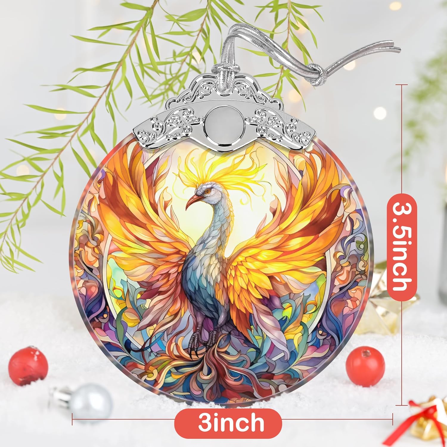 Phoenix Stained Glass Ornament - Christmas Tree Decor, Spreading Wings - Image 3