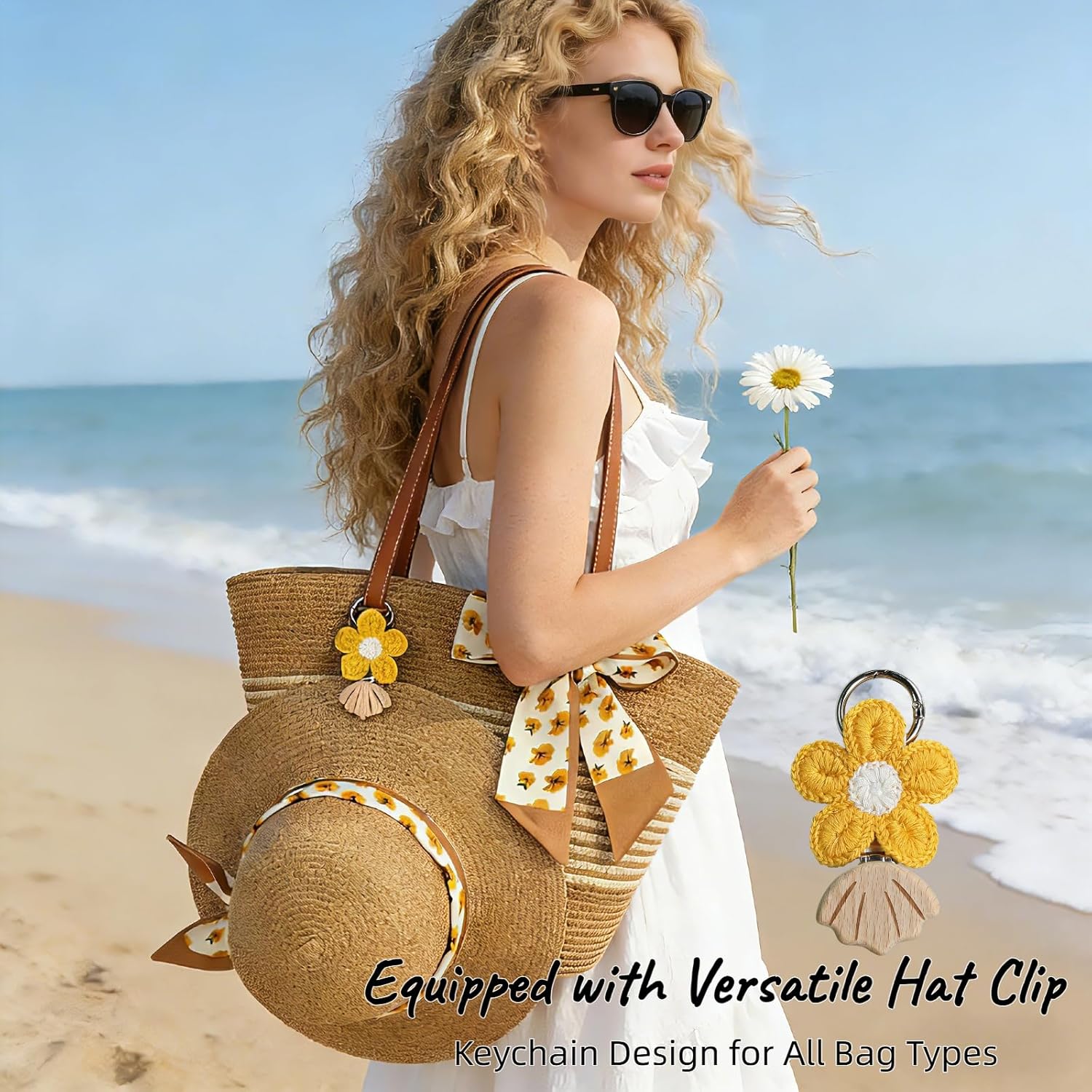 Summer Beach Straw Hat Bag Set UPF Wide Brimmed Sun Hat and Women's Beach Woven Bag with Hat Clip (Khaki)