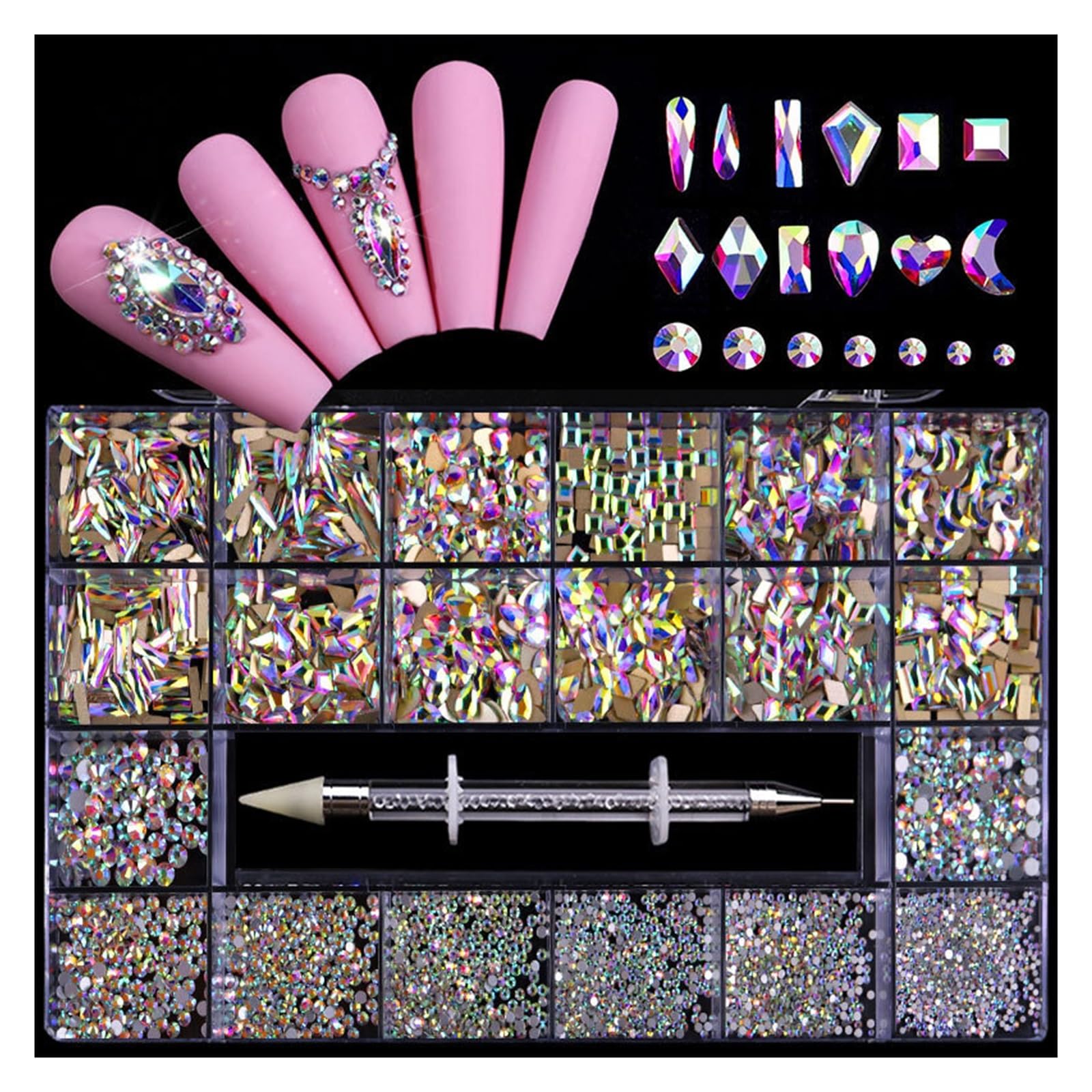 2800Pcs Box Luxury Rhinestone Nail Crystals 3D Flat Gem Decoration Set(AB)
