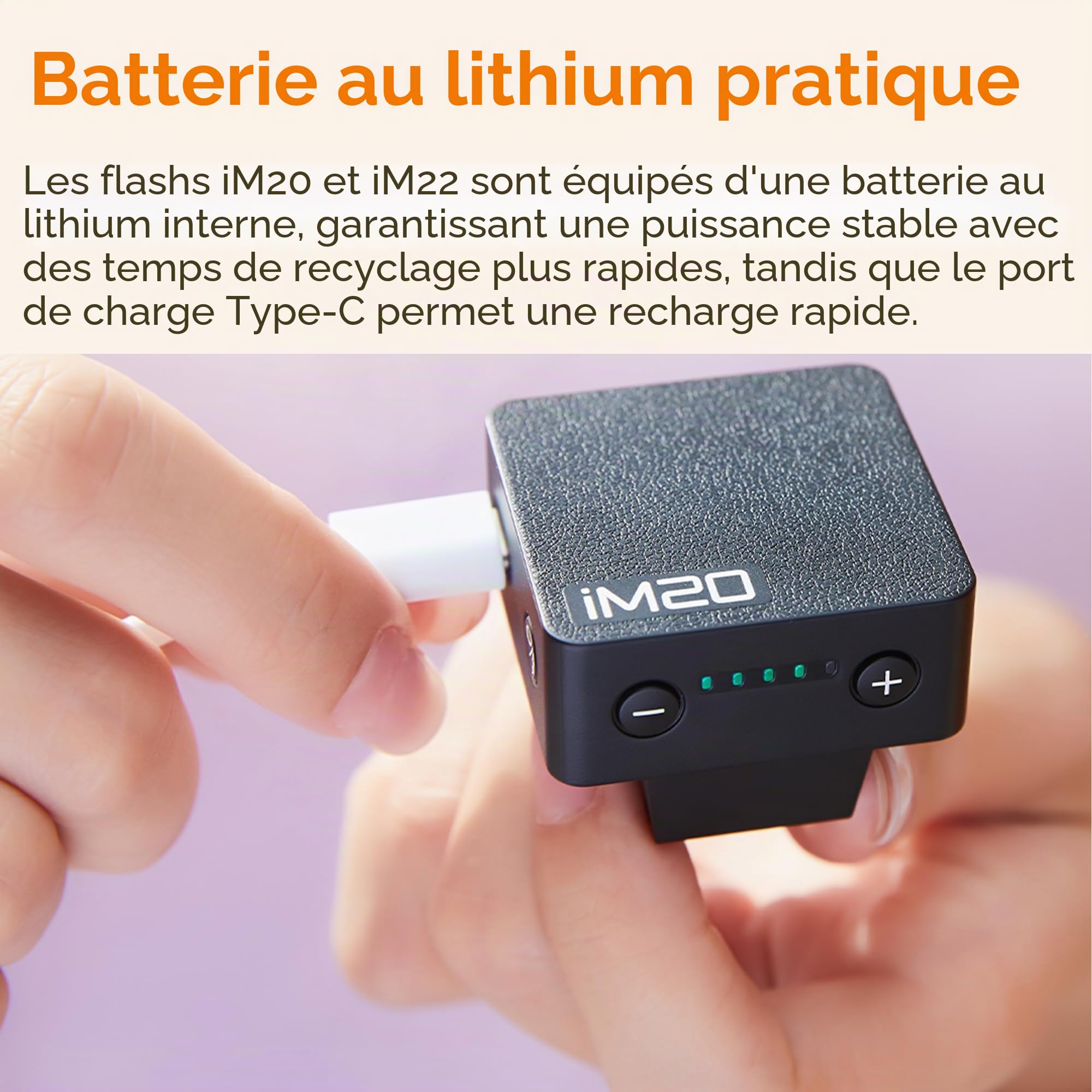 GODOX iM20 Flash 5 Niveaux de Puissance Mini Speedlite Batterie Rechargeable Intégrée Port USB-C pour Appareils Photo Fuji Canon Nikon Sony Olympus Panasonic