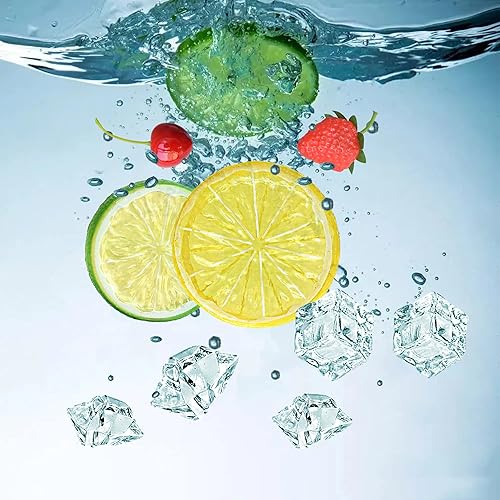 Miniatura 5 de Juego de 70 cubitos de hielo de frutas falsas, incluye 10 rodajas de limón artificiales, 10 cerezas de simulación, 5 fresas falsas, 45 cubitos de