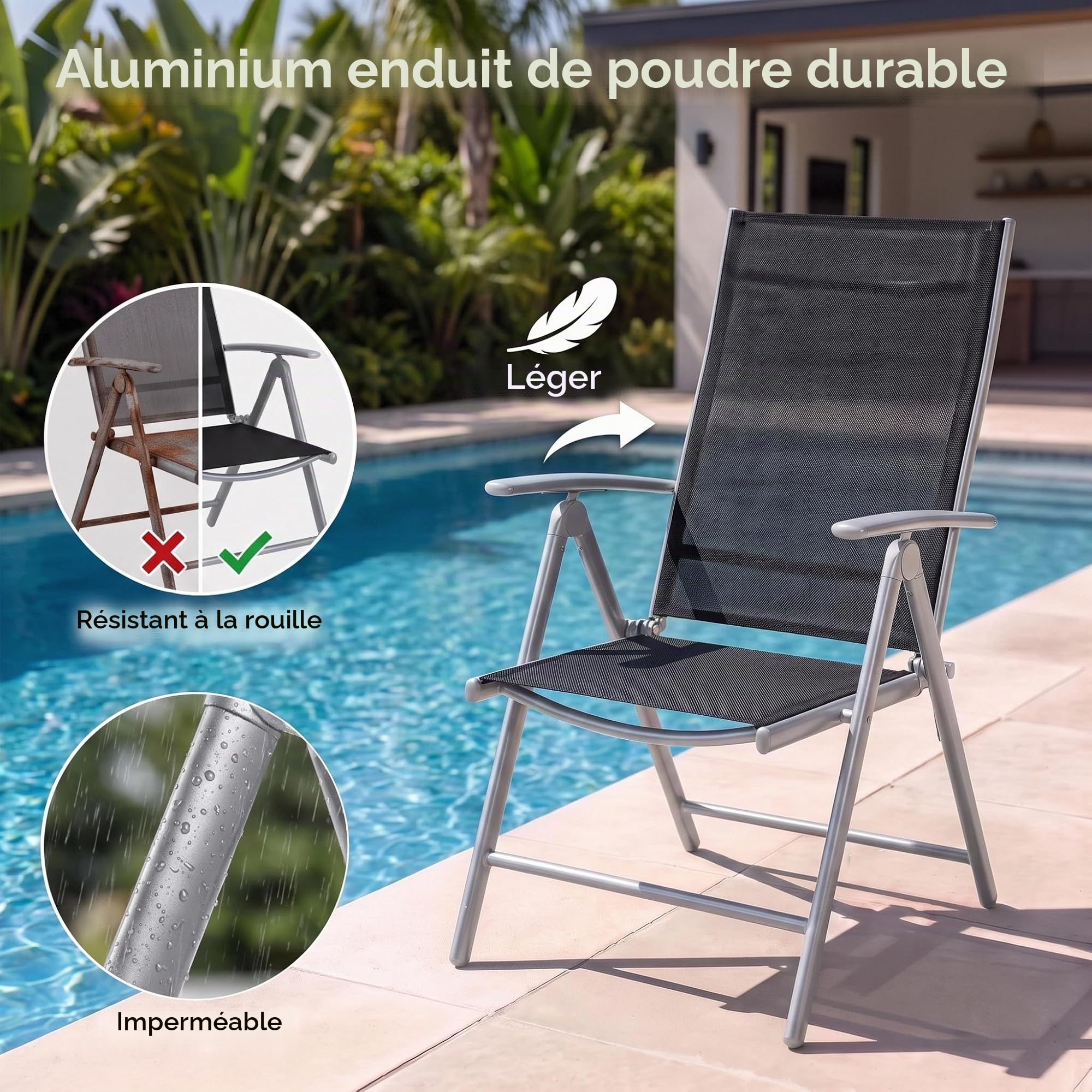 LIFERUN Lot de 2 Chaises de Jardin Pliantes avec Accoudoirs
