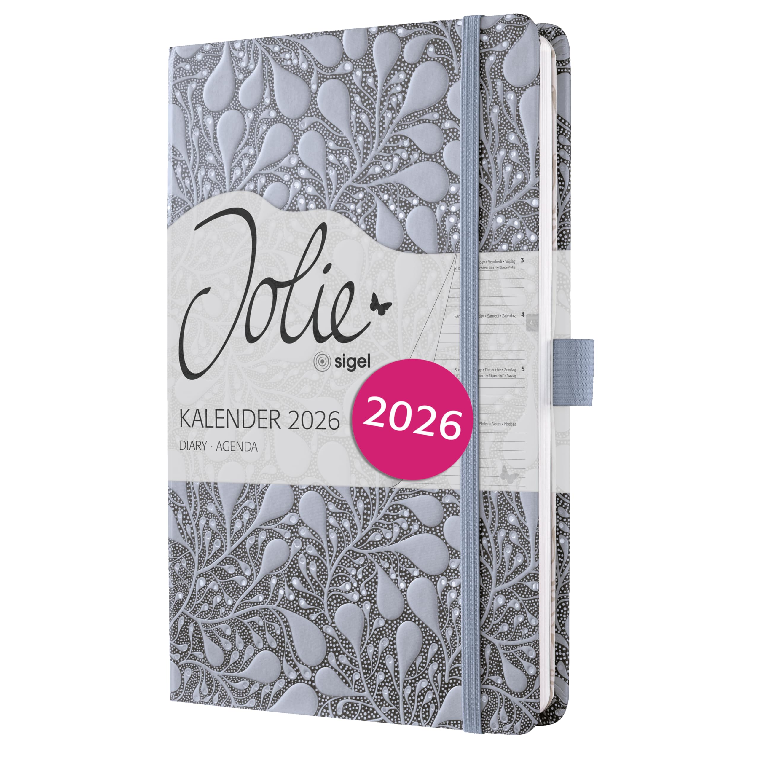 SIGEL J6361 Wochenkalender 2026 ca. A5, blau, Hardcover, Gummiband, Stiftschlaufe, Einstecktasche, 174 Seiten, vegan, Buchkalender, Terminplaner Taschenkalender Jolie