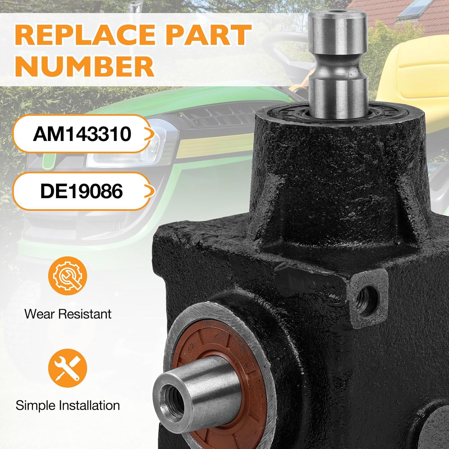 AM143310 Gear Case Compatible with John Deere 425, 445, 455 Tractor with 48'', 54'', 60'' Deck, Lawn Mower Gearbox Replaces DE19086