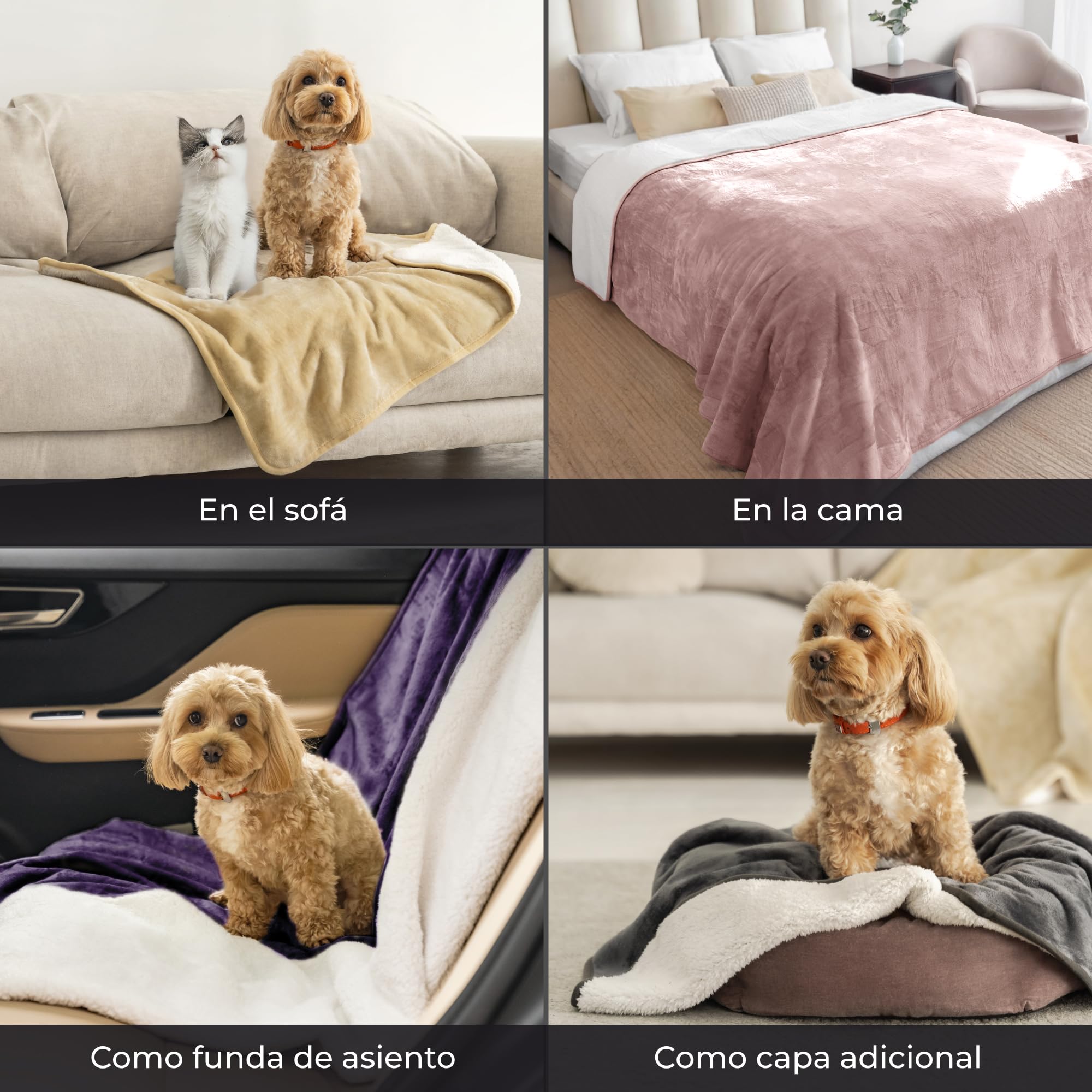 Dreamzie - Manta Impermeable Perro 80x100 cm - Manta Perros Reversible y Lavable - para Sofá y Cama - para Perro Pequeño - Sherpa - Beige