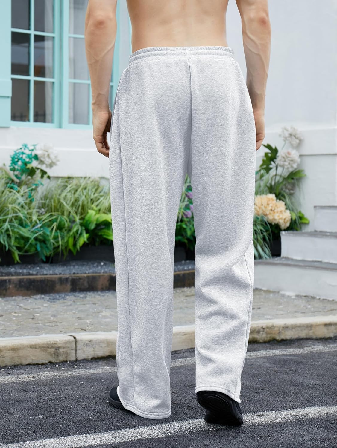 OYOANGLE Men's Drawstring Waist Baggy Sweatpants Wide Leg Loose Workout Athletic Gym Pants with Pockets - Image 2