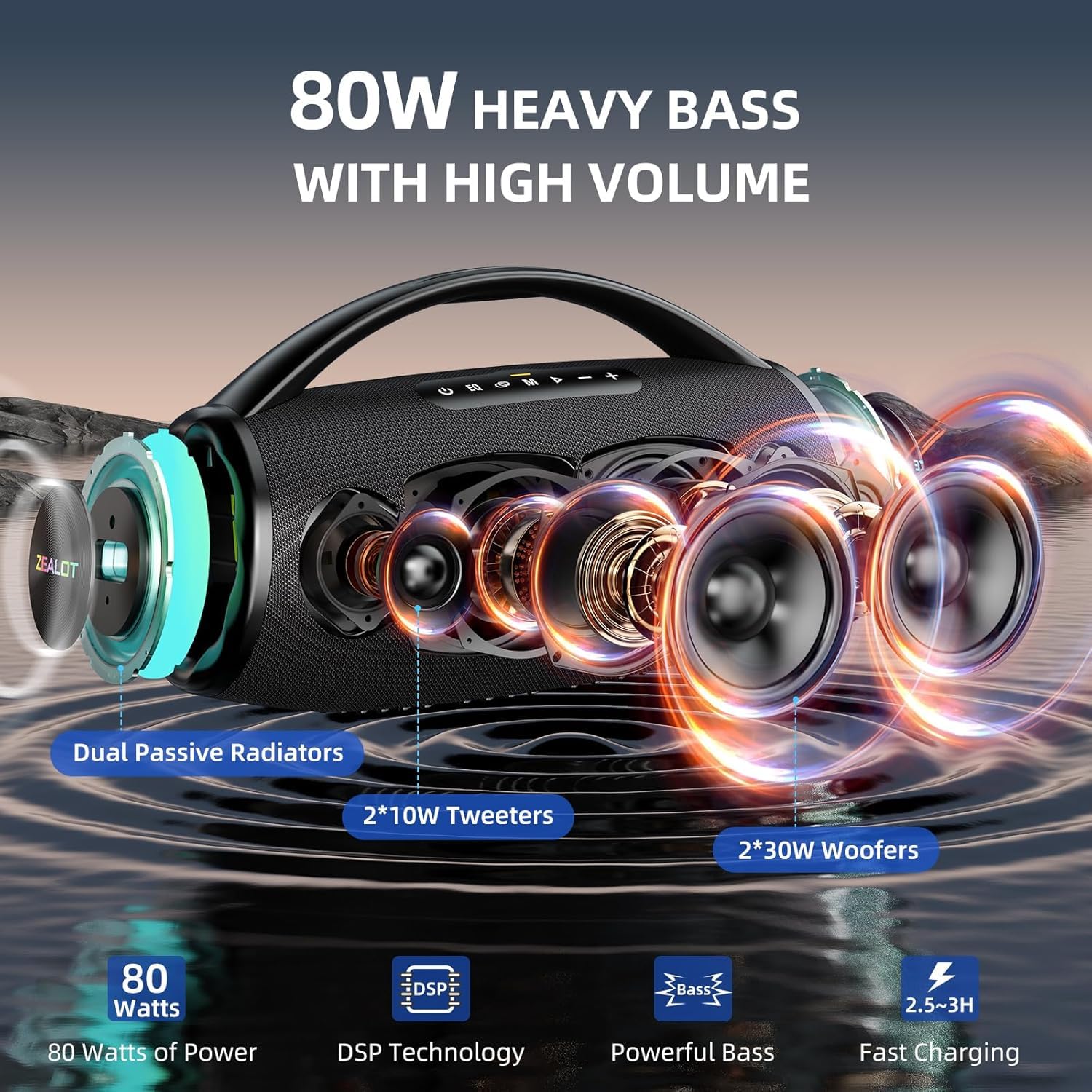 Amazon.com: ZEALOT Bluetooth Speaker Wireless with Lights, 100W