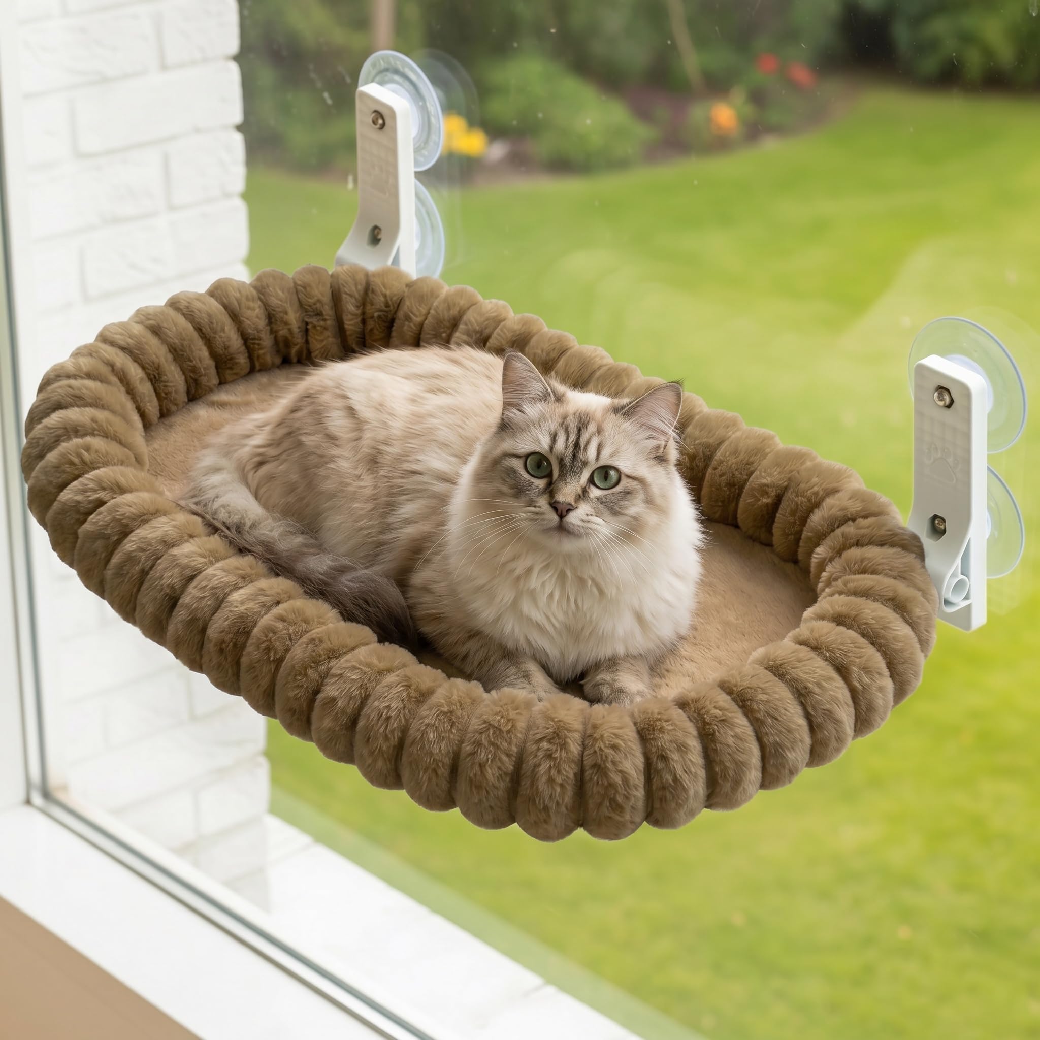 CareCooo Cat Window Bed, Cordless Foldable Perch, M,52 x 30 cm, Brown