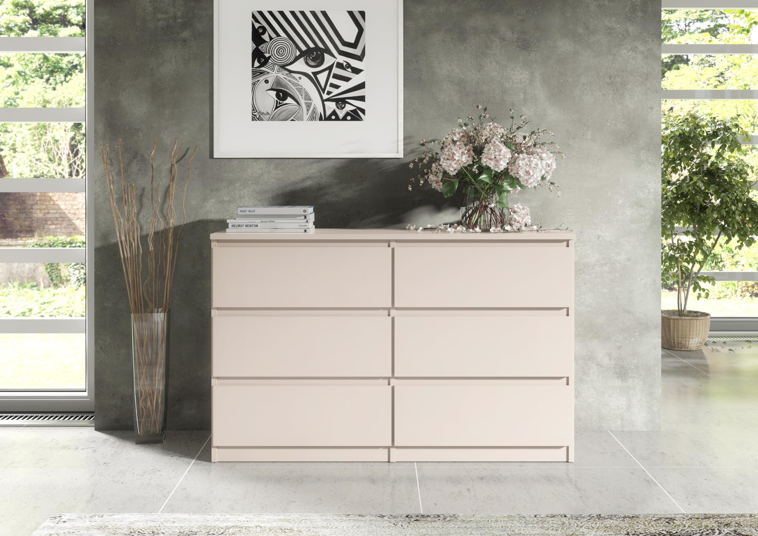 meble masztalerz Cómoda 140 cm, 6 Cajones, Cashmere | Cajonera Armario Interior 138,5 x 78,5 x 39 cm, Sinfonier Dormitorio Alto, Muebles para el Salón, Cómoda Moderna