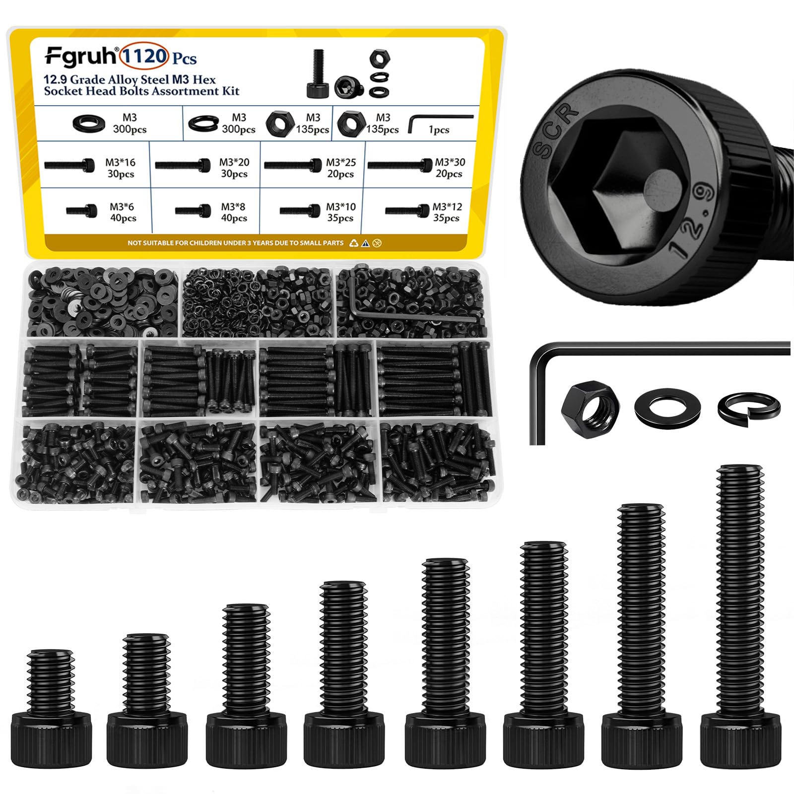 1220PCS M3 M4 M5 M6 Metric Hex Socket Head Screws Assortment Kit — Amazon image 16