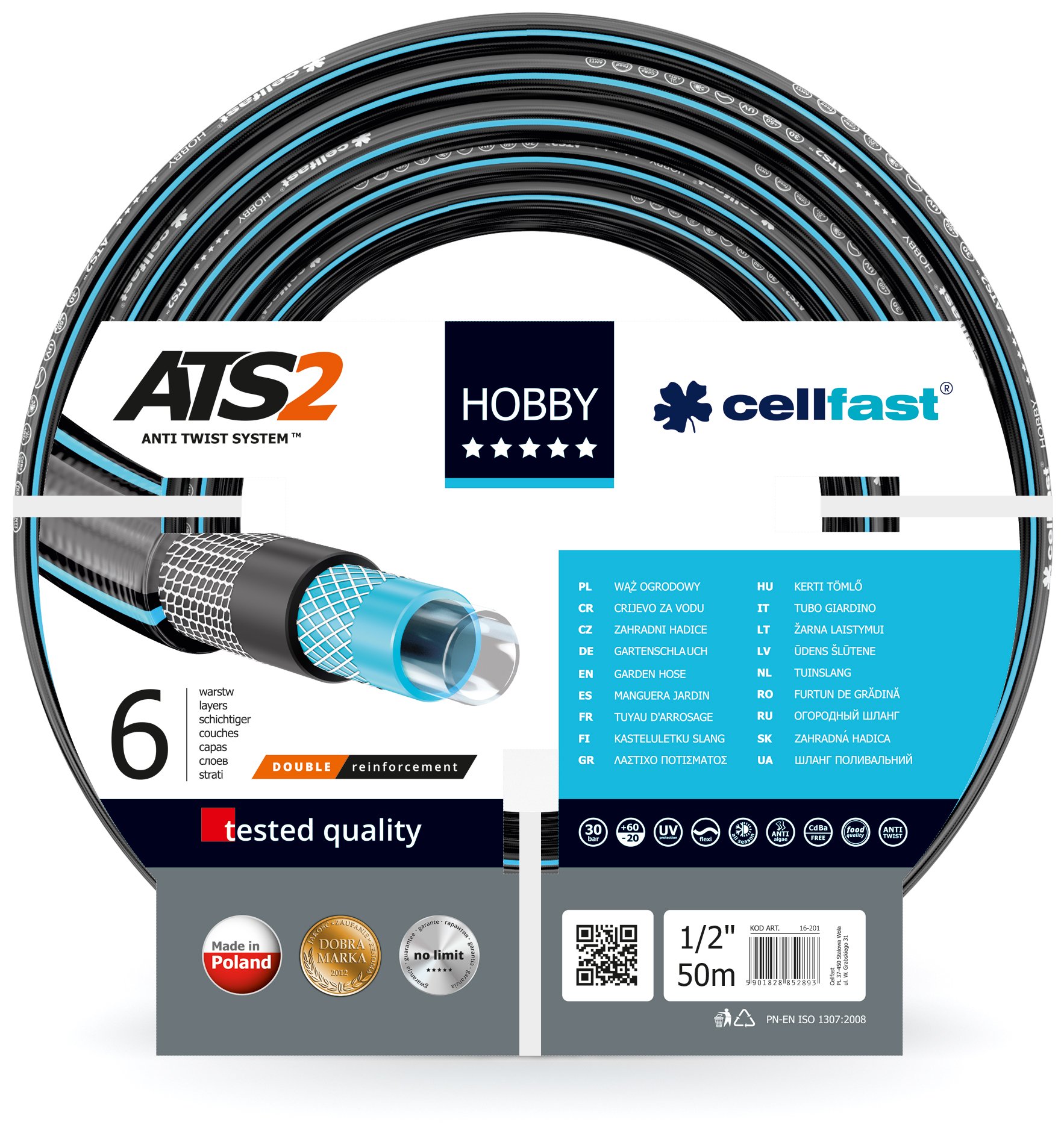Relaxdays Avvolgitubo da Giardino, Senza Tubo, Acciaio Inox & amp; Metallo & Cellfast Tubo da giardino HOBBY ATS2 & trade;, Heavy Duty, 6 strati