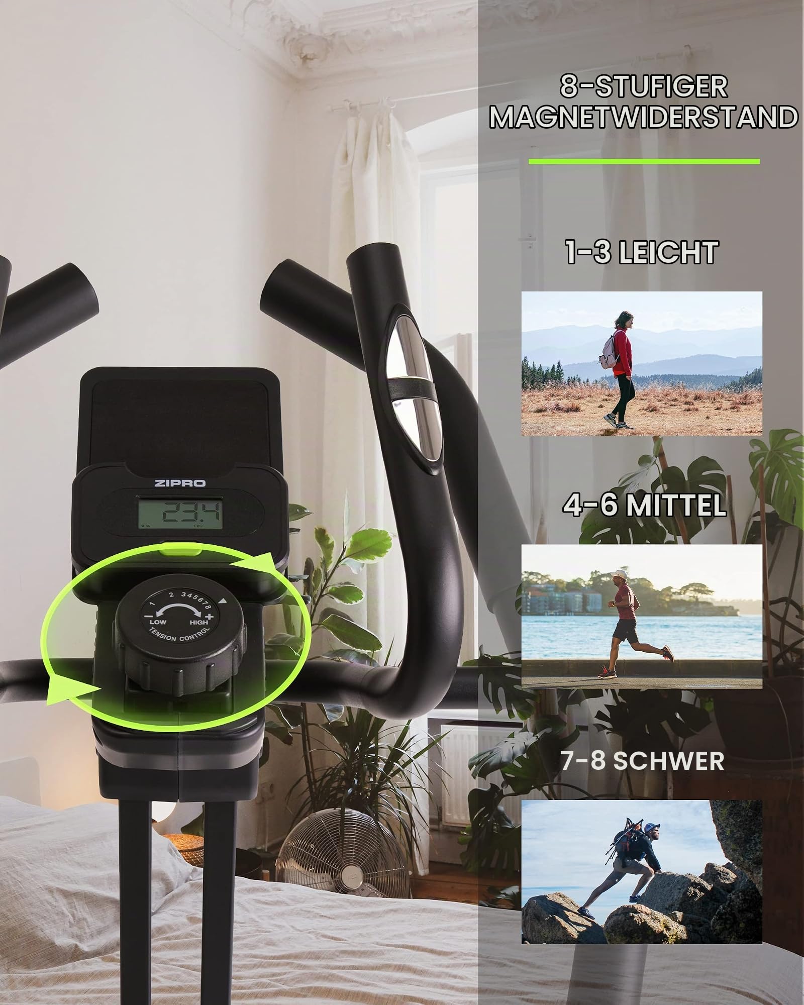 Zipro Erwachsene Magnetischer Crosstrainer Ellipsometer Climber bis 120kg, Schwarz, One Size, einheitsgröße, 5942608