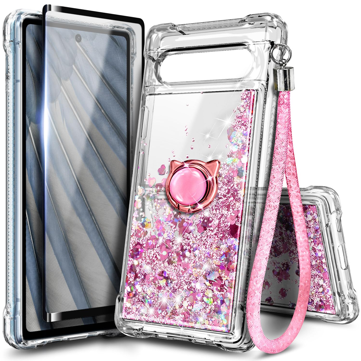 NGB Designed for Google Pixel 7a Case, Cute Liquid Glitter, Rose Gold